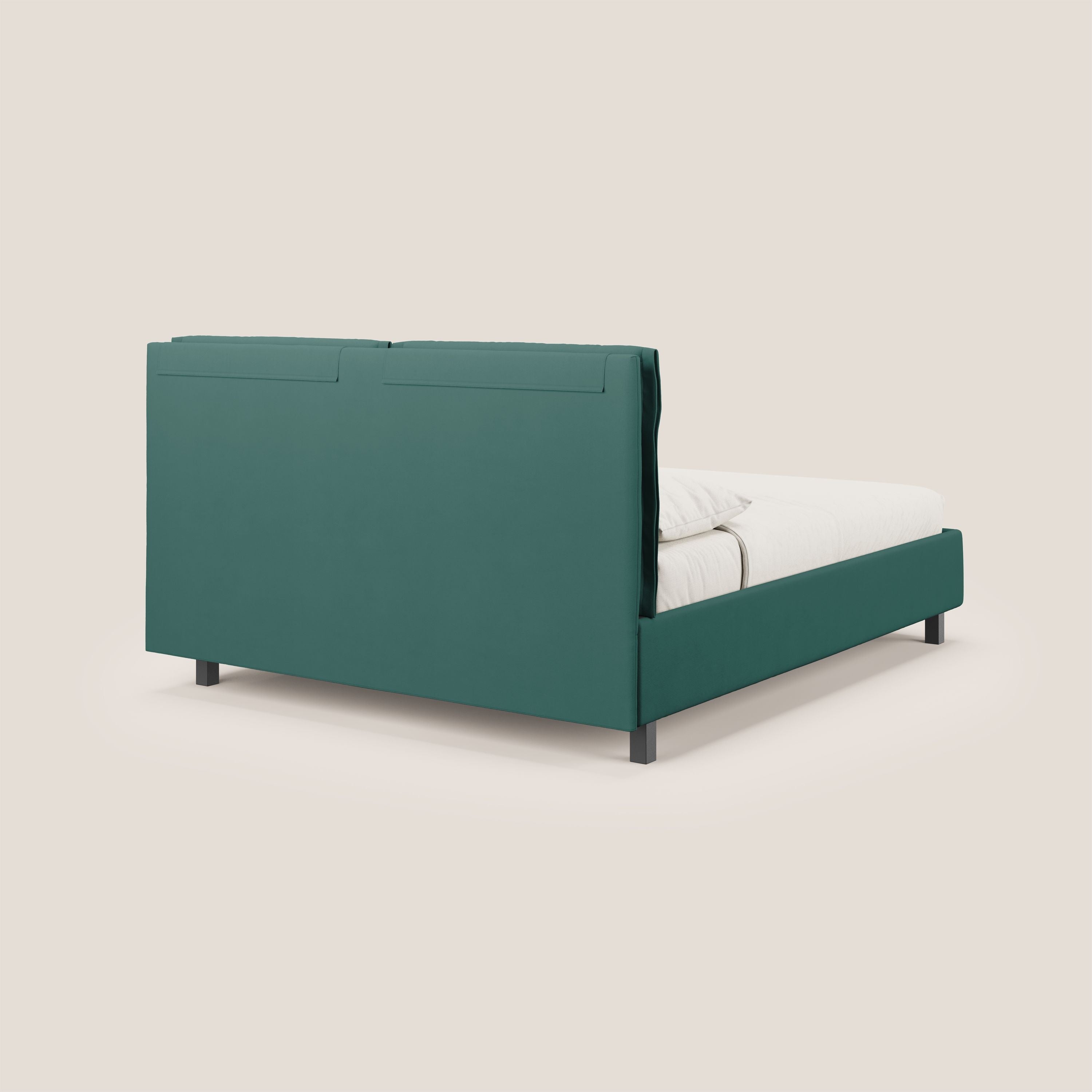 Emma letto contenitore con cuscini mobili in microfibra smacchiabile T11 petrolio - divani.store