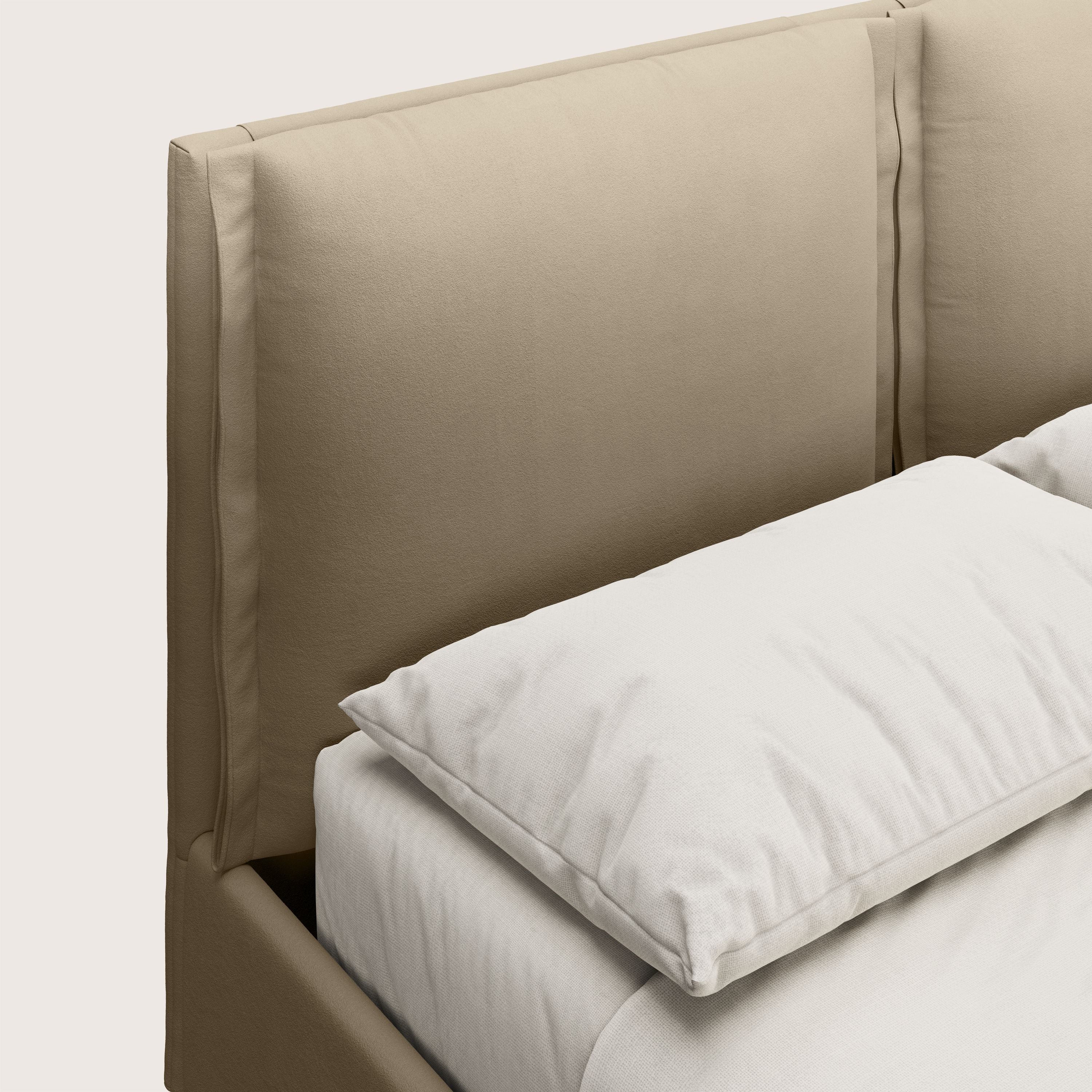 Emma letto contenitore con cuscini mobili in microfibra smacchiabile T11 tortora - divani.store