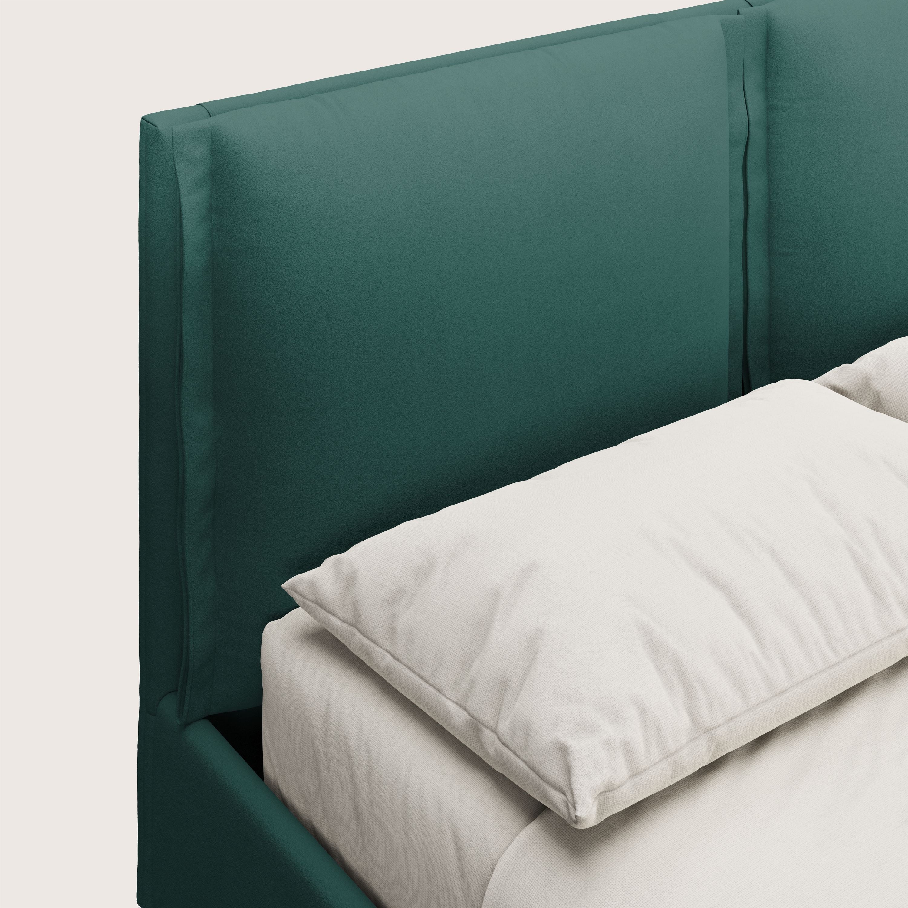 Emma letto contenitore con cuscini mobili in microfibra smacchiabile T11 petrolio - divani.store
