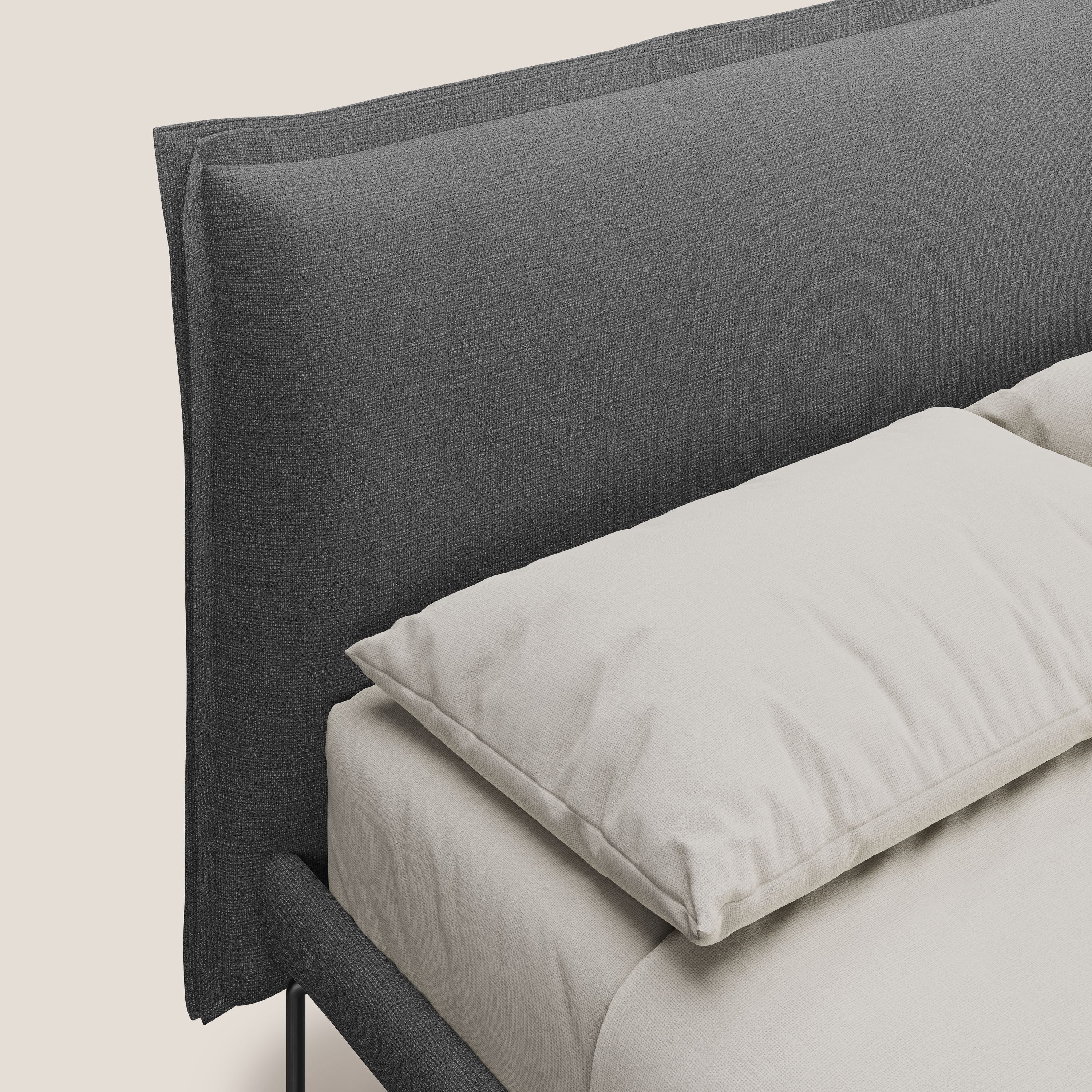 Eric letto imbottito design minimal in morbido tessuto impermeabile T14 grigio - divani.store