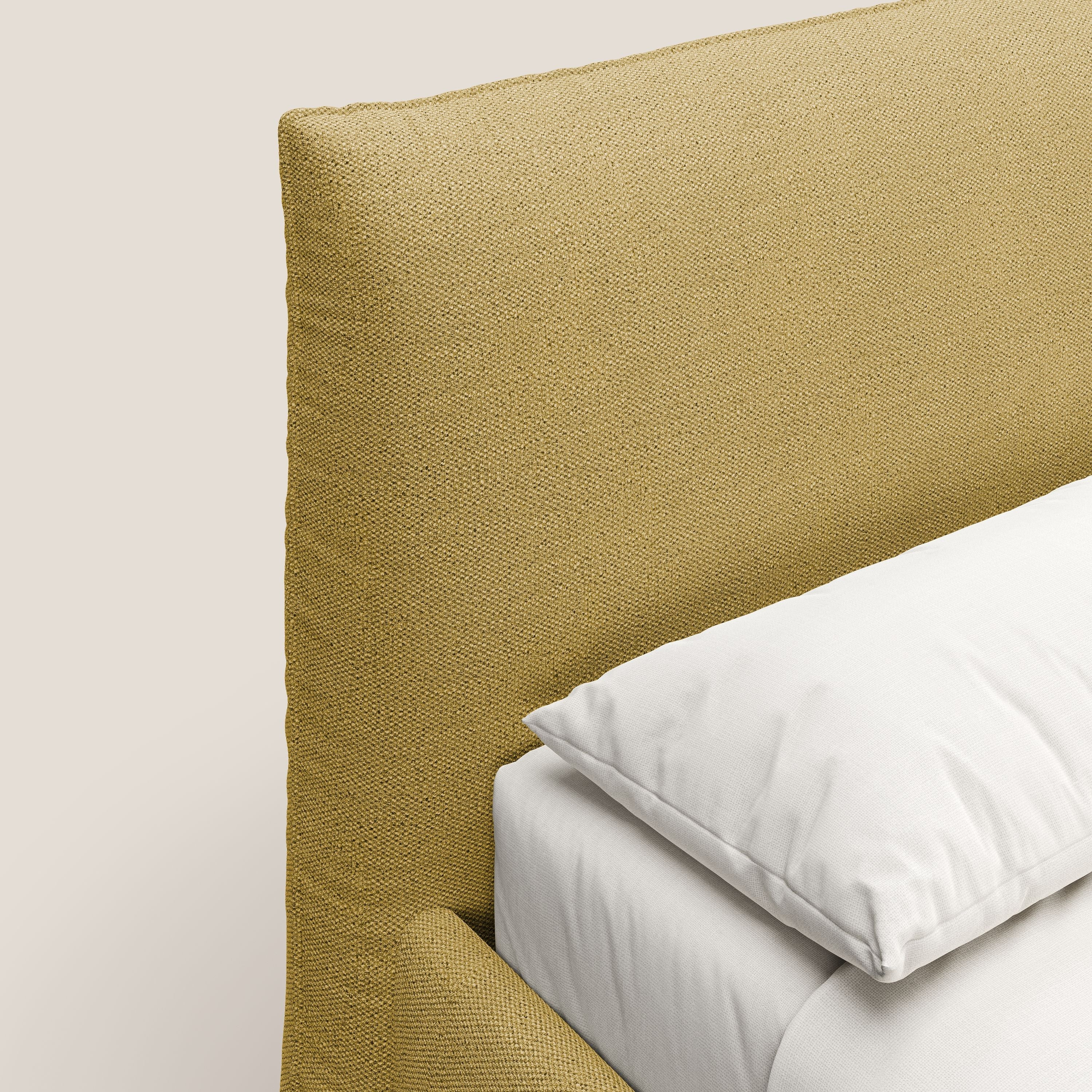 EROS letto imbottito in piuma con vano contenitore in pregiato e fresco bouclet smacchiabile T16 giallo - divani.store