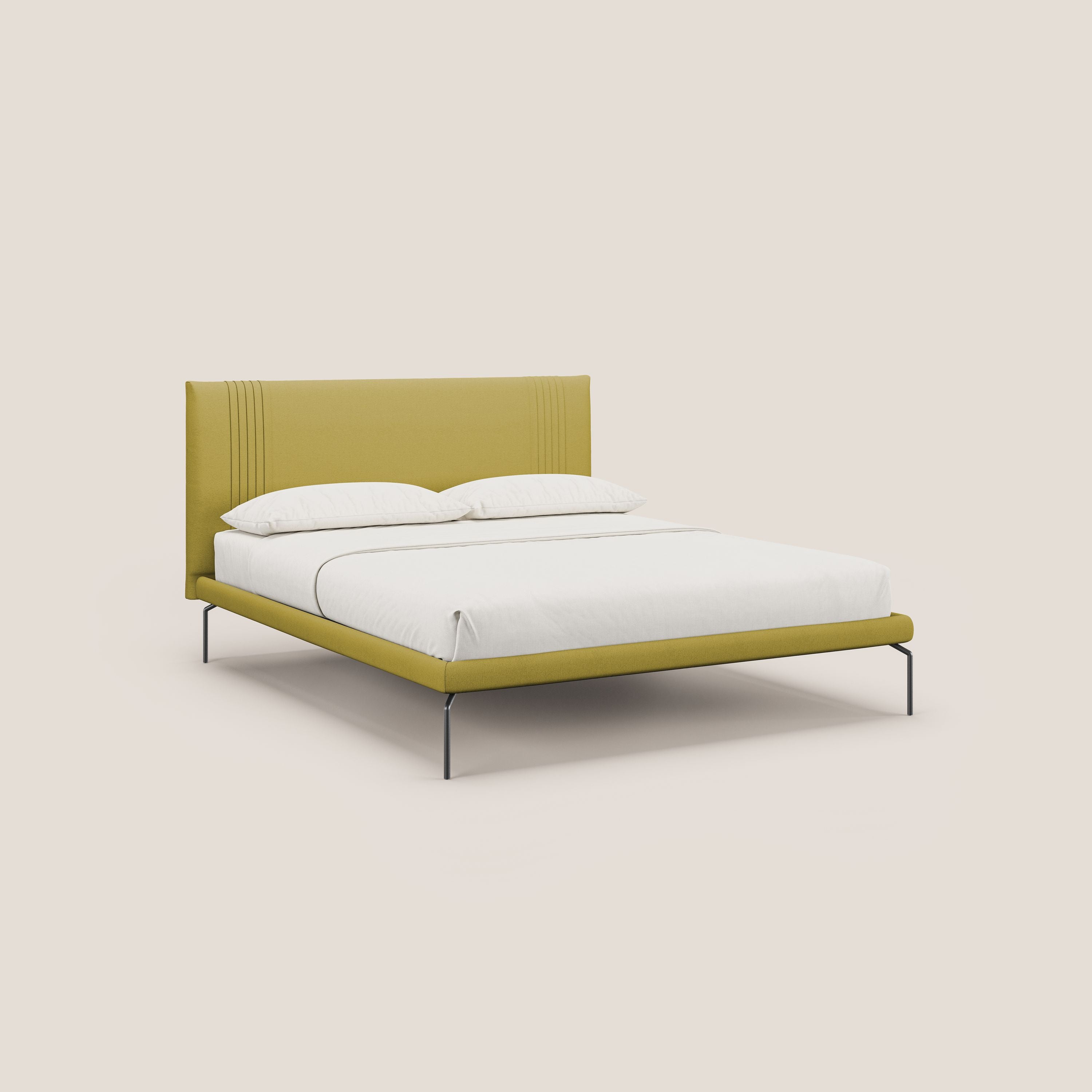 Finn letto imbottito con piedi alti in metallo in tessuto smacchiabile T05 giallo - divani.store