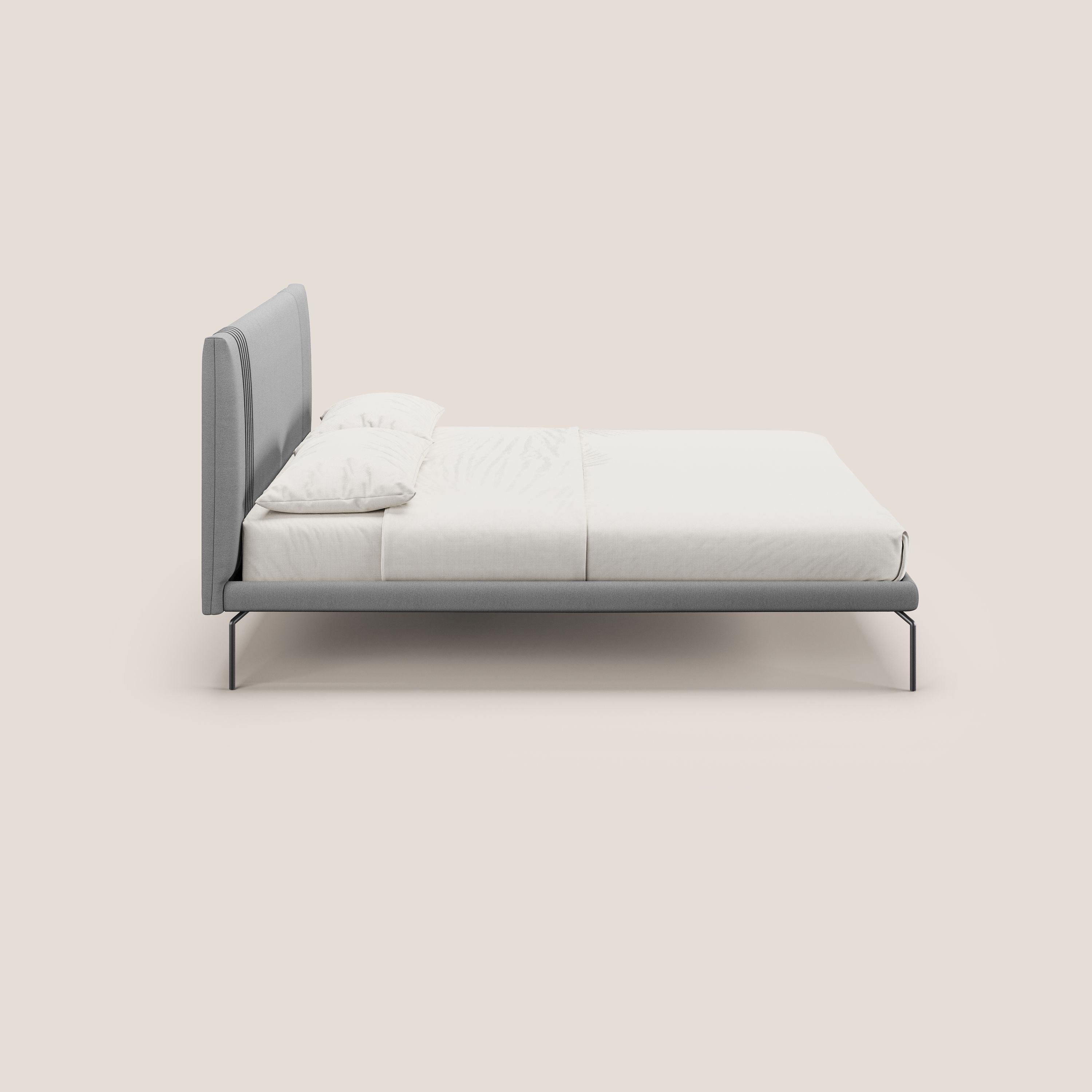 Finn letto imbottito con piedi alti in metallo in tessuto smacchiabile T05 grigio - divani.store