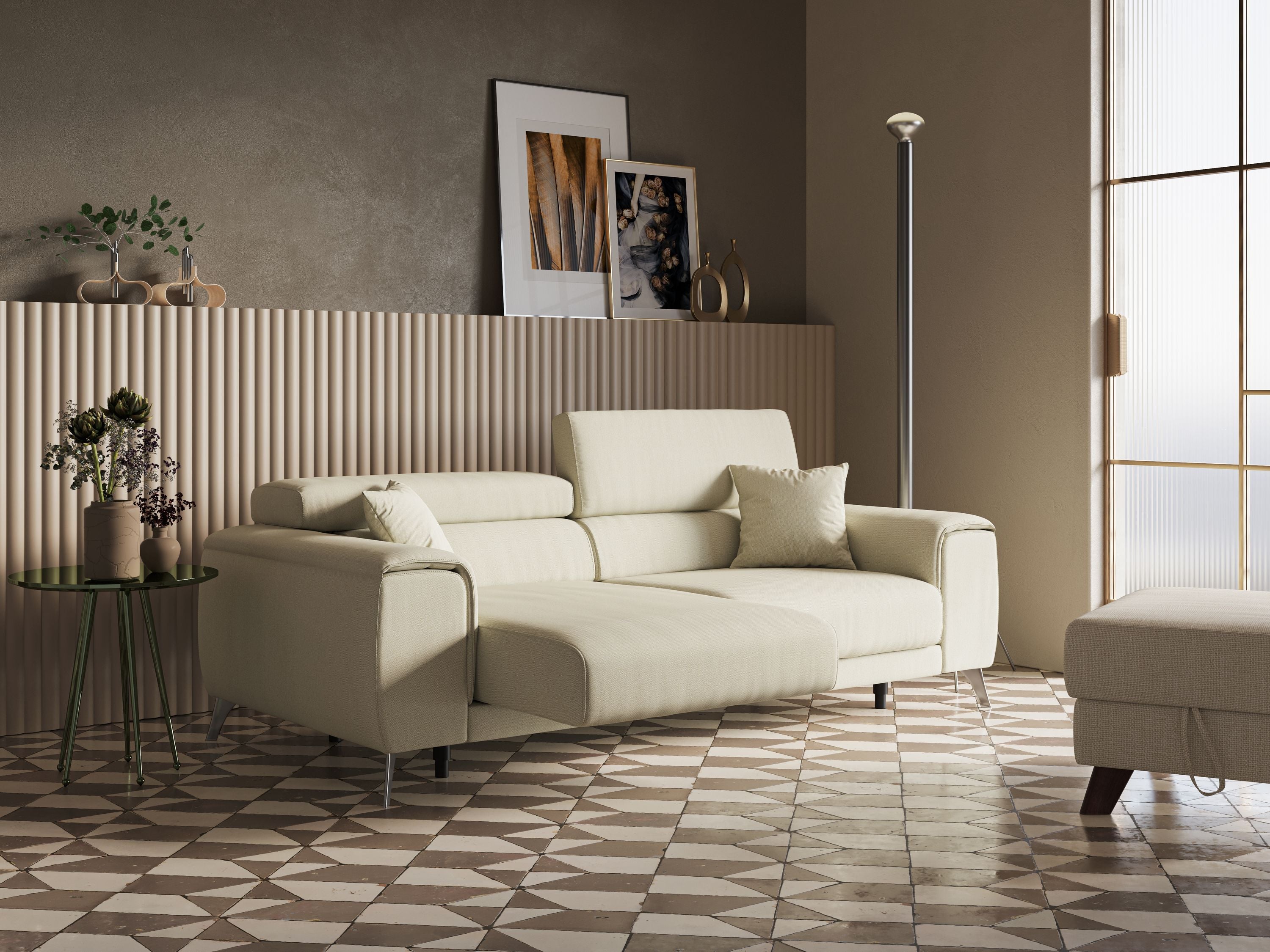 Fusion divano con sedute allungabili in tessuto smacchiabile T05 panna - divani.store
