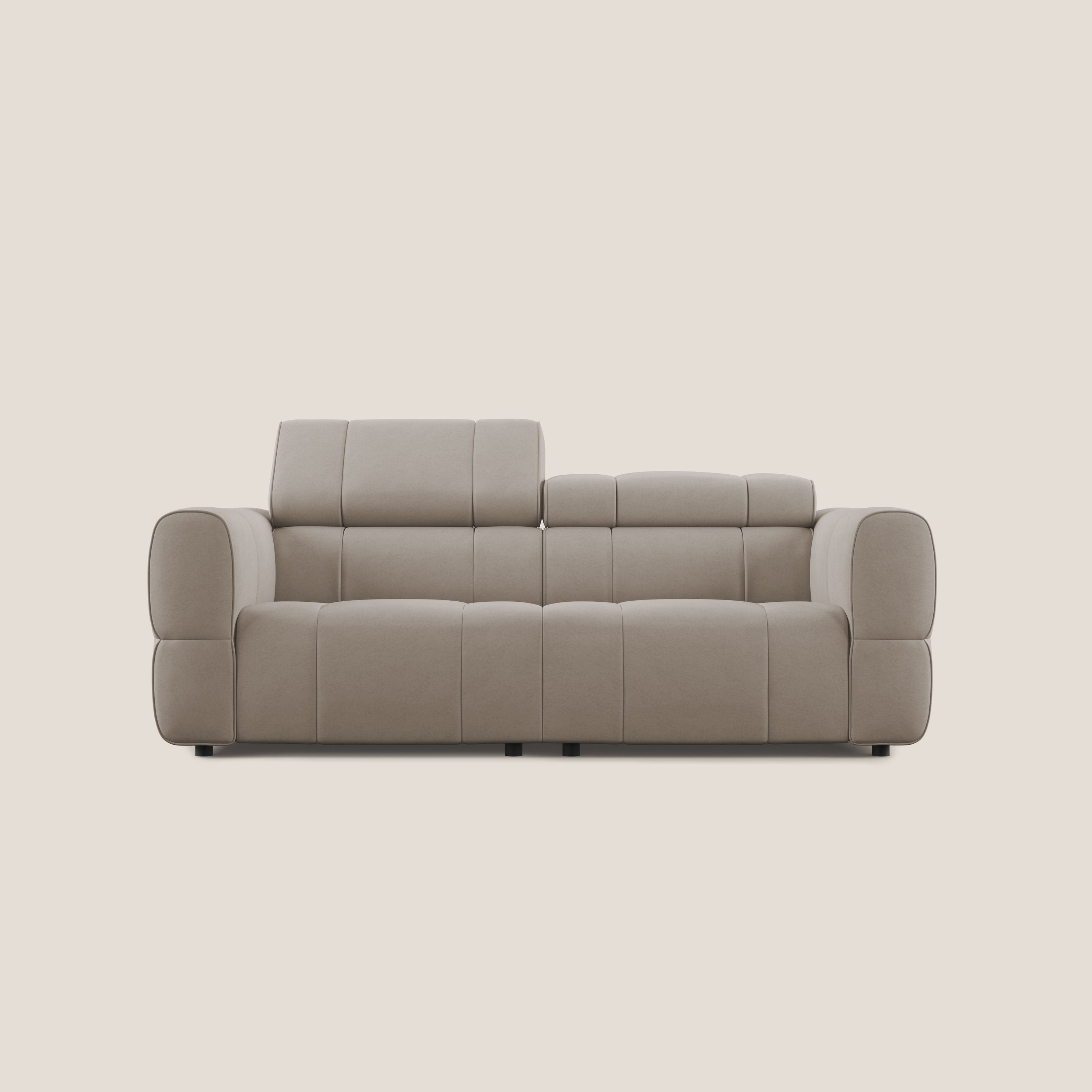 Giotto Divano modulare con opzione relax elettrico in microfibra effetto velluto impermeabile T09 tortora - divani.store