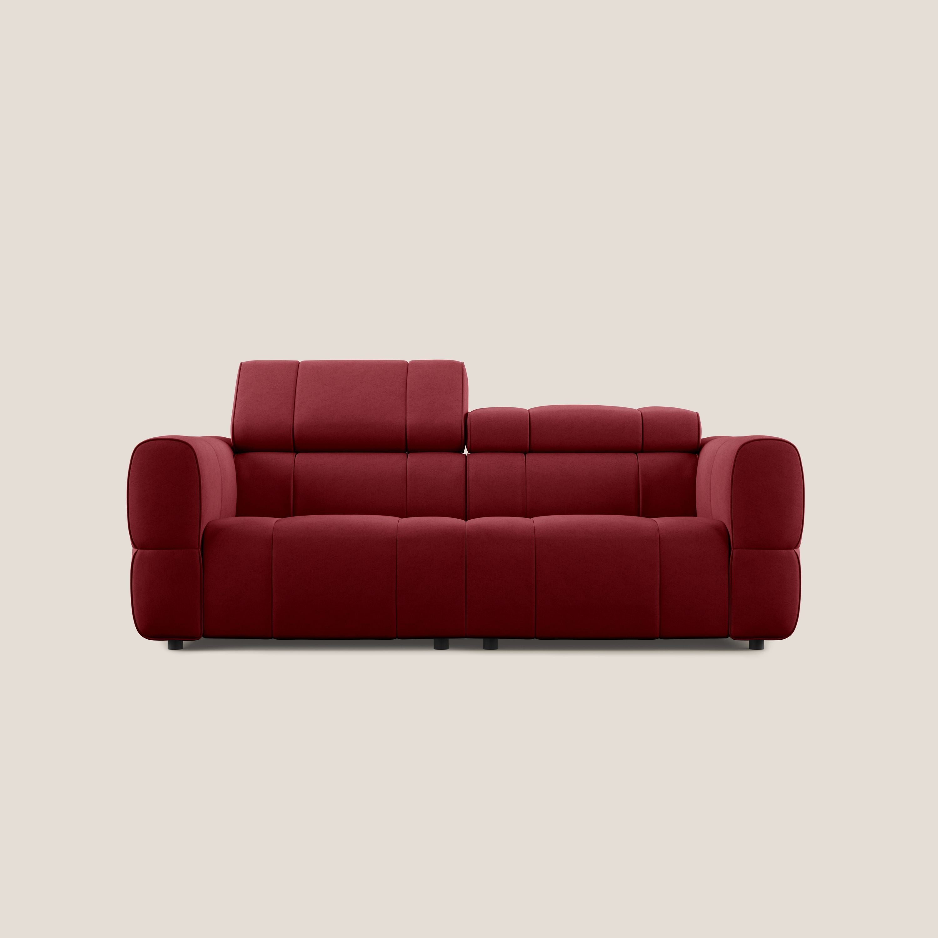 Giotto Divano modulare con opzione relax elettrico in microfibra effetto velluto impermeabile T09 rosso - divani.store