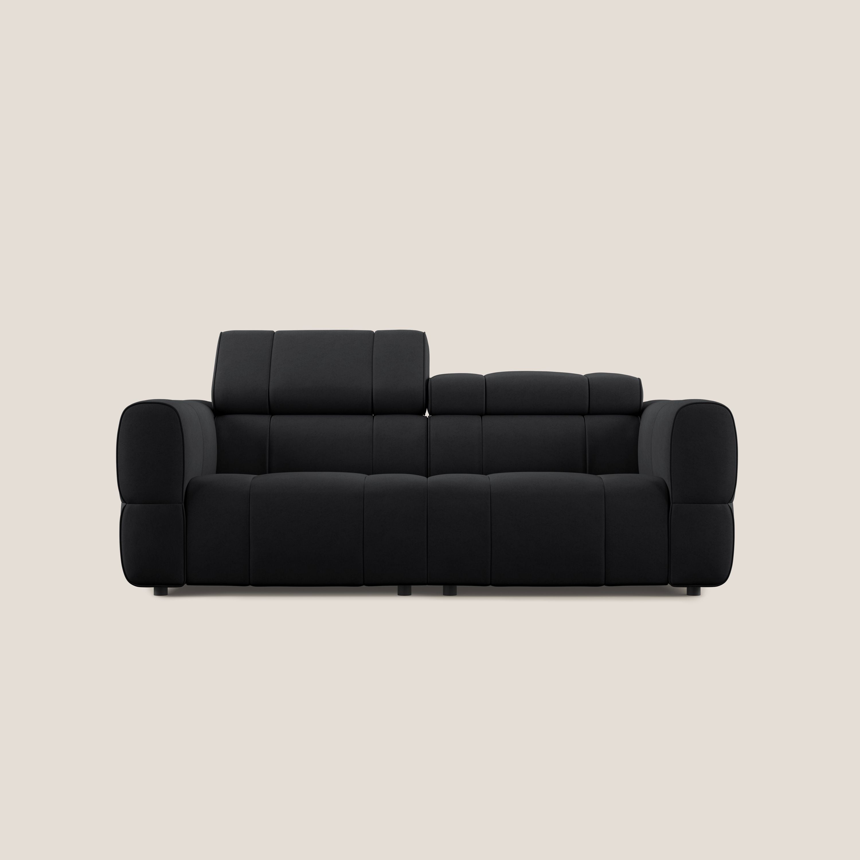 Giotto Divano modulare con opzione relax elettrico in microfibra effetto velluto impermeabile T09 antracite - divani.store