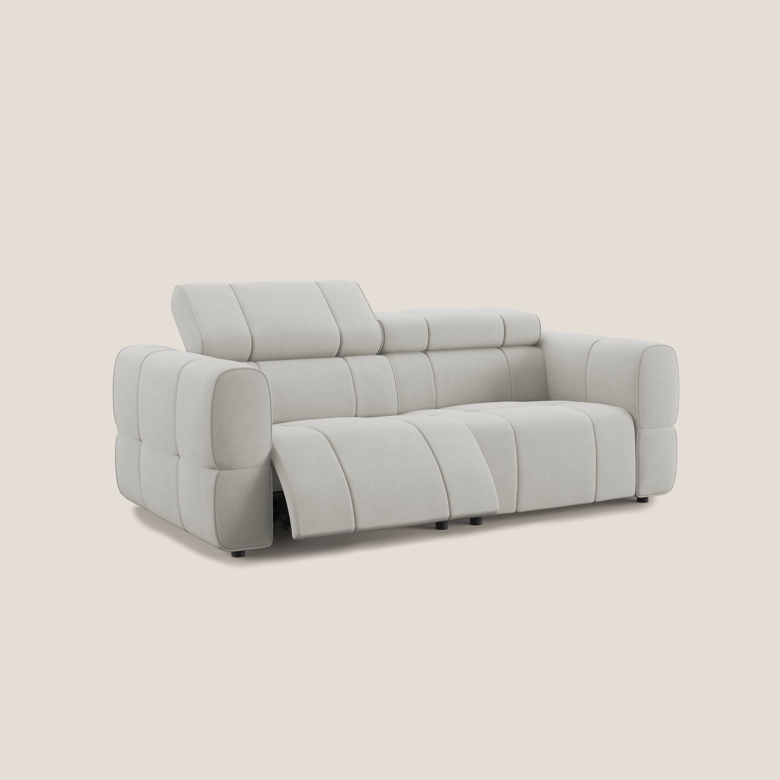 Giotto Divano modulare con opzione relax elettrico in microfibra effetto velluto impermeabile T09 panna - divani.store
