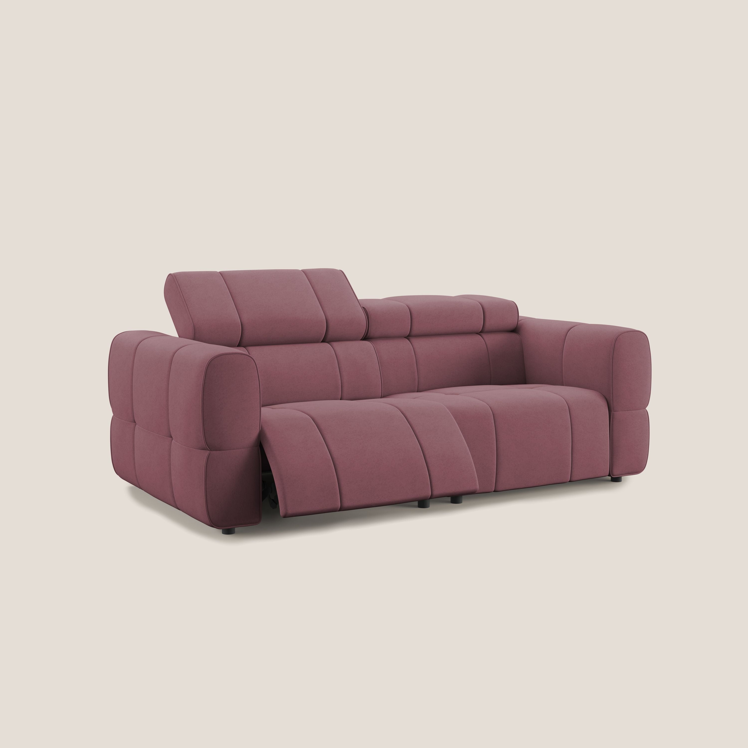 Giotto Divano modulare con opzione relax elettrico in microfibra effetto velluto impermeabile T09 salmone - divani.store