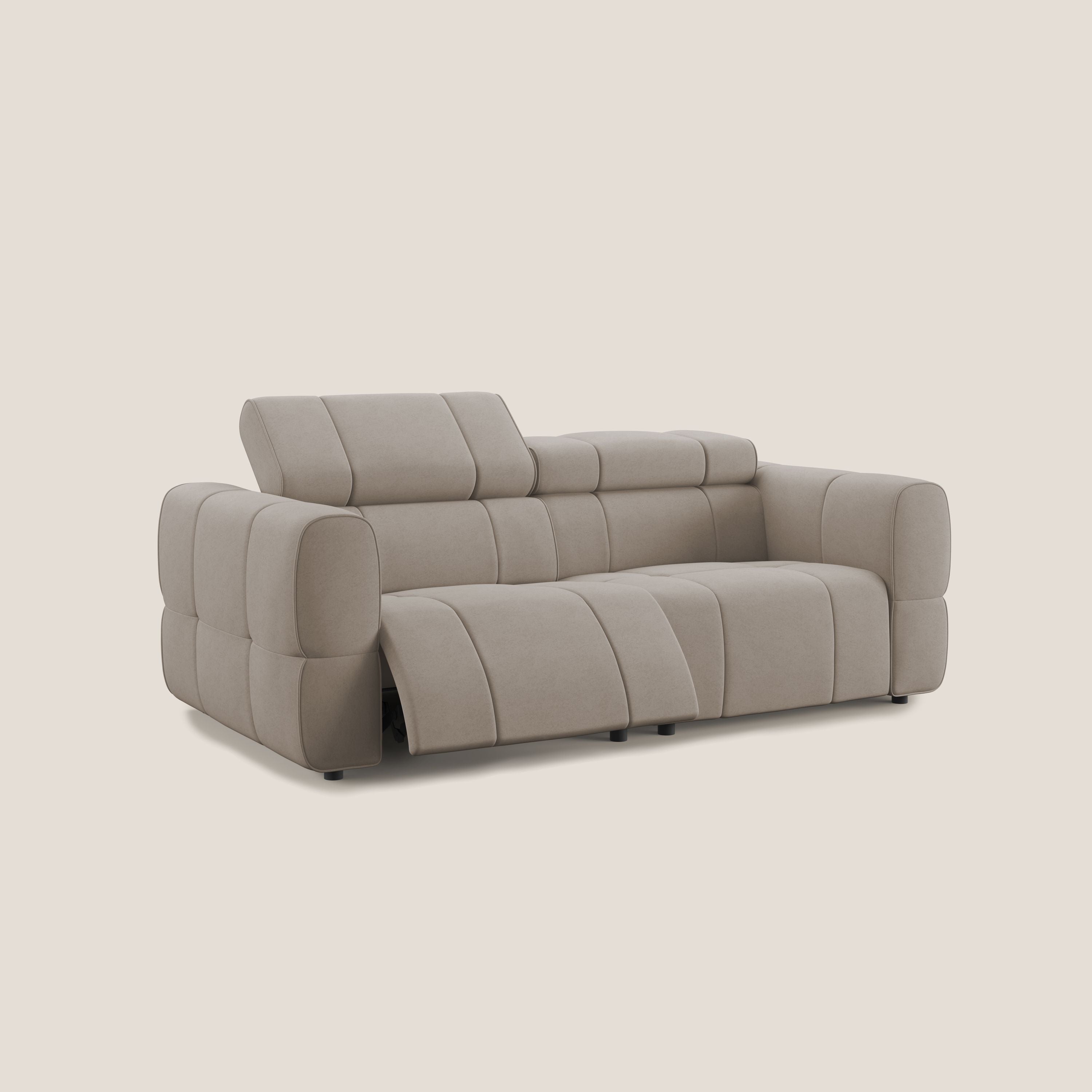 Giotto Divano modulare con opzione relax elettrico in microfibra effetto velluto impermeabile T09 tortora - divani.store