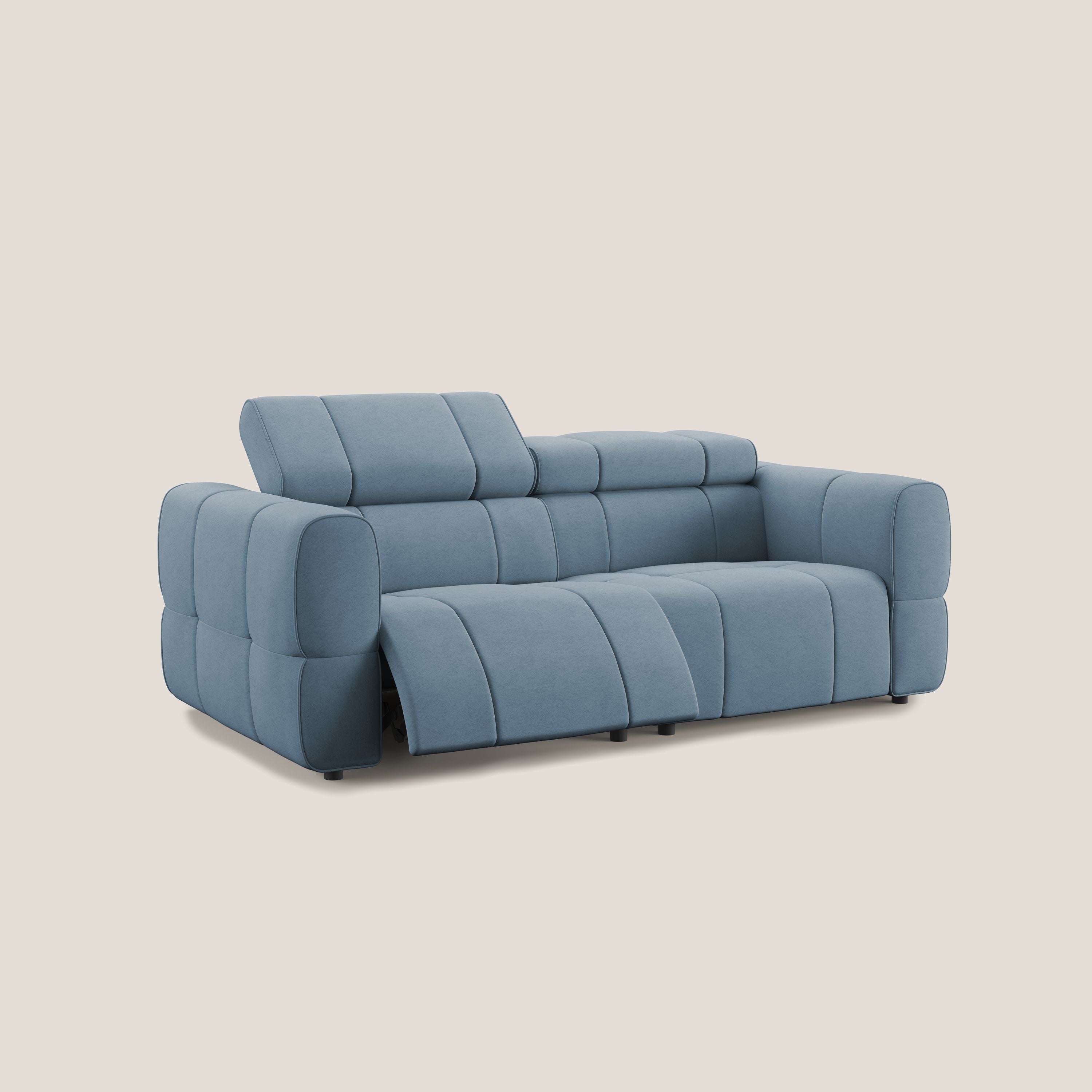 Giotto Divano modulare con opzione relax elettrico in microfibra effetto velluto impermeabile T09 carta da zucchero - divani.store