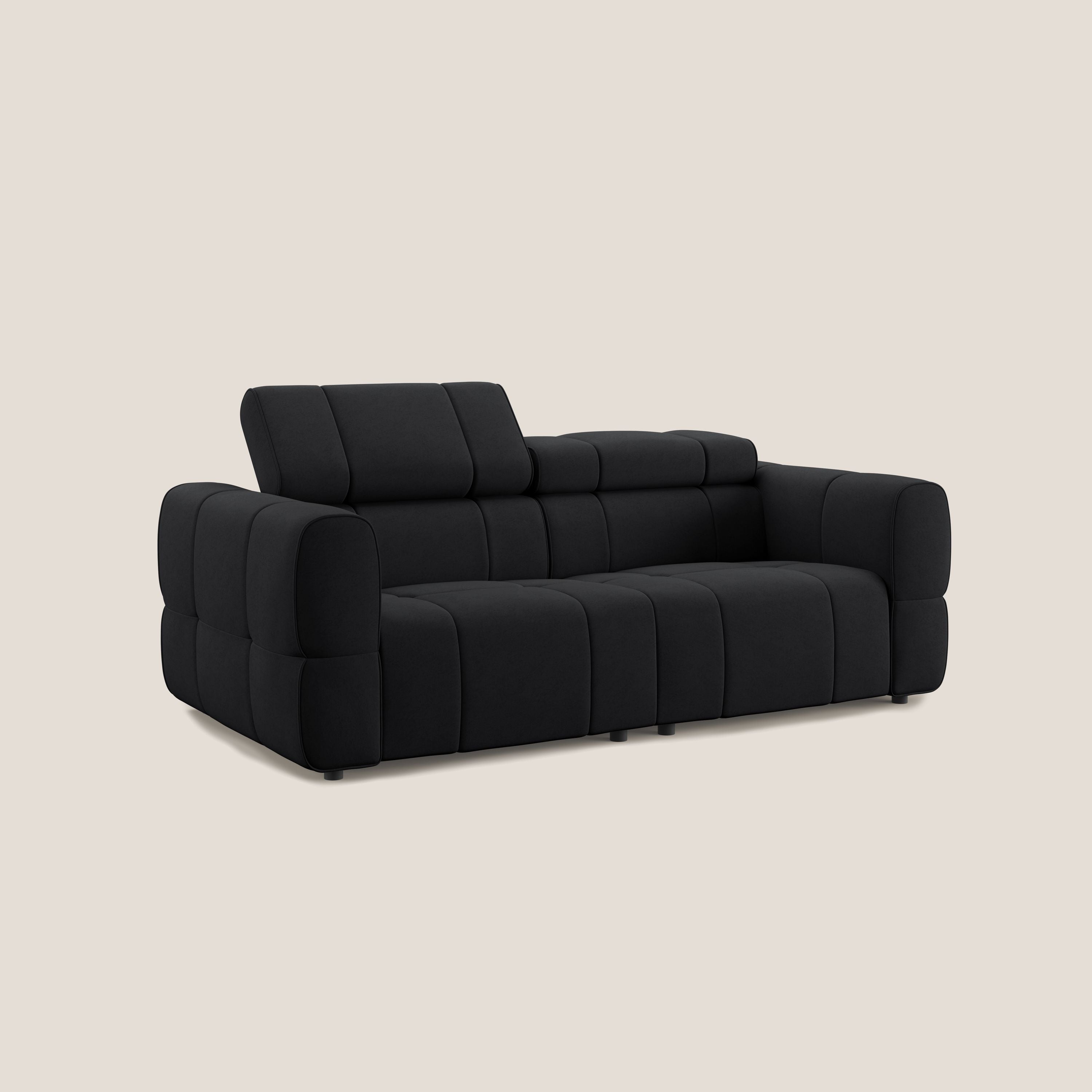 Giotto Divano modulare con opzione relax elettrico in microfibra effetto velluto impermeabile T09 antracite - divani.store