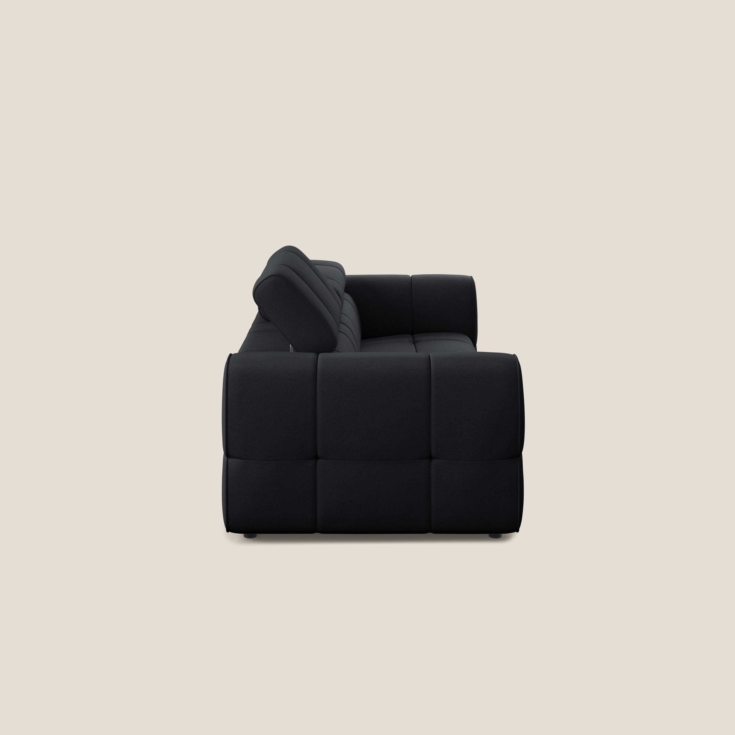 Giotto Divano modulare con opzione relax elettrico in microfibra effetto velluto impermeabile T09 antracite - divani.store