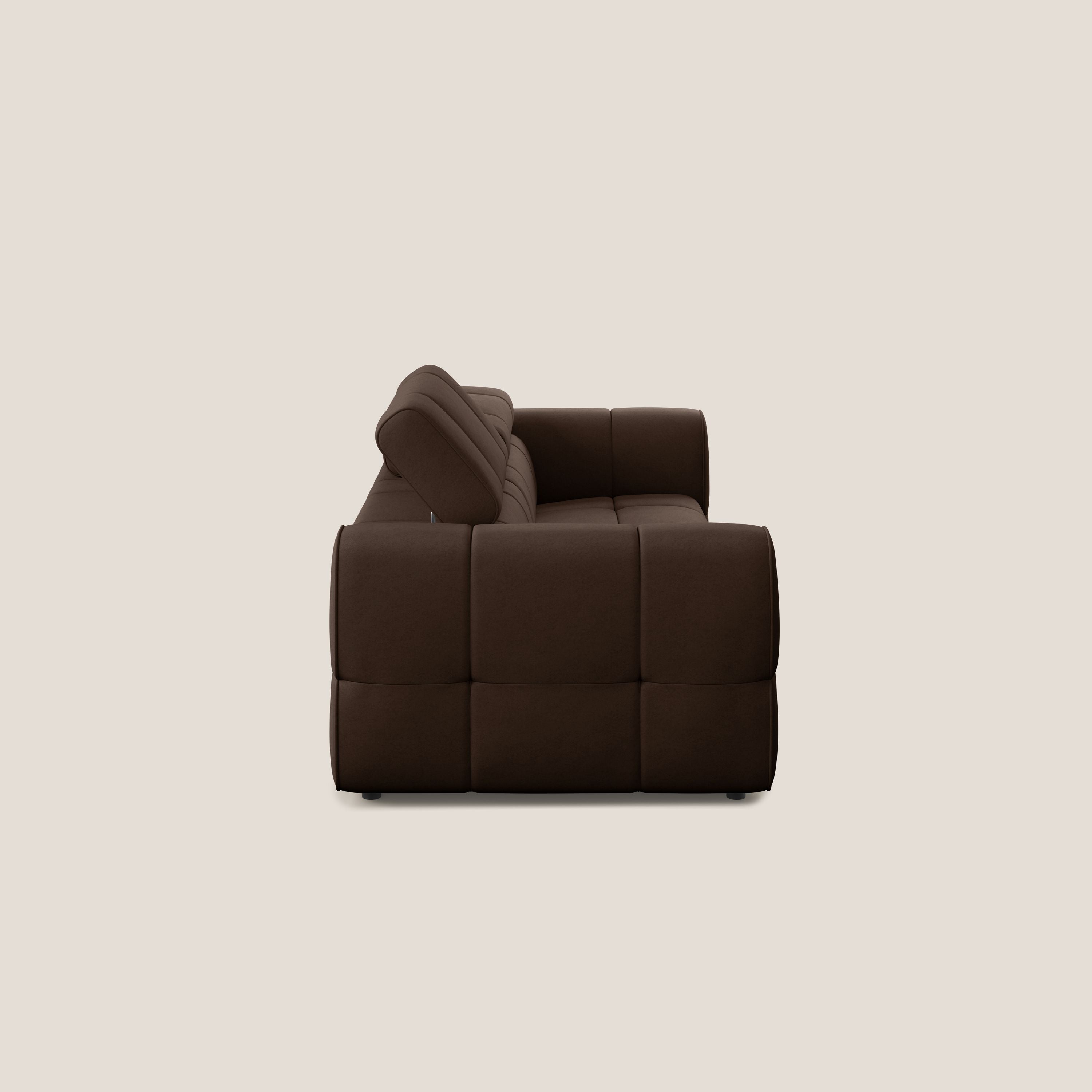 Giotto Divano modulare con opzione relax elettrico in microfibra effetto velluto impermeabile T09 marrone - divani.store