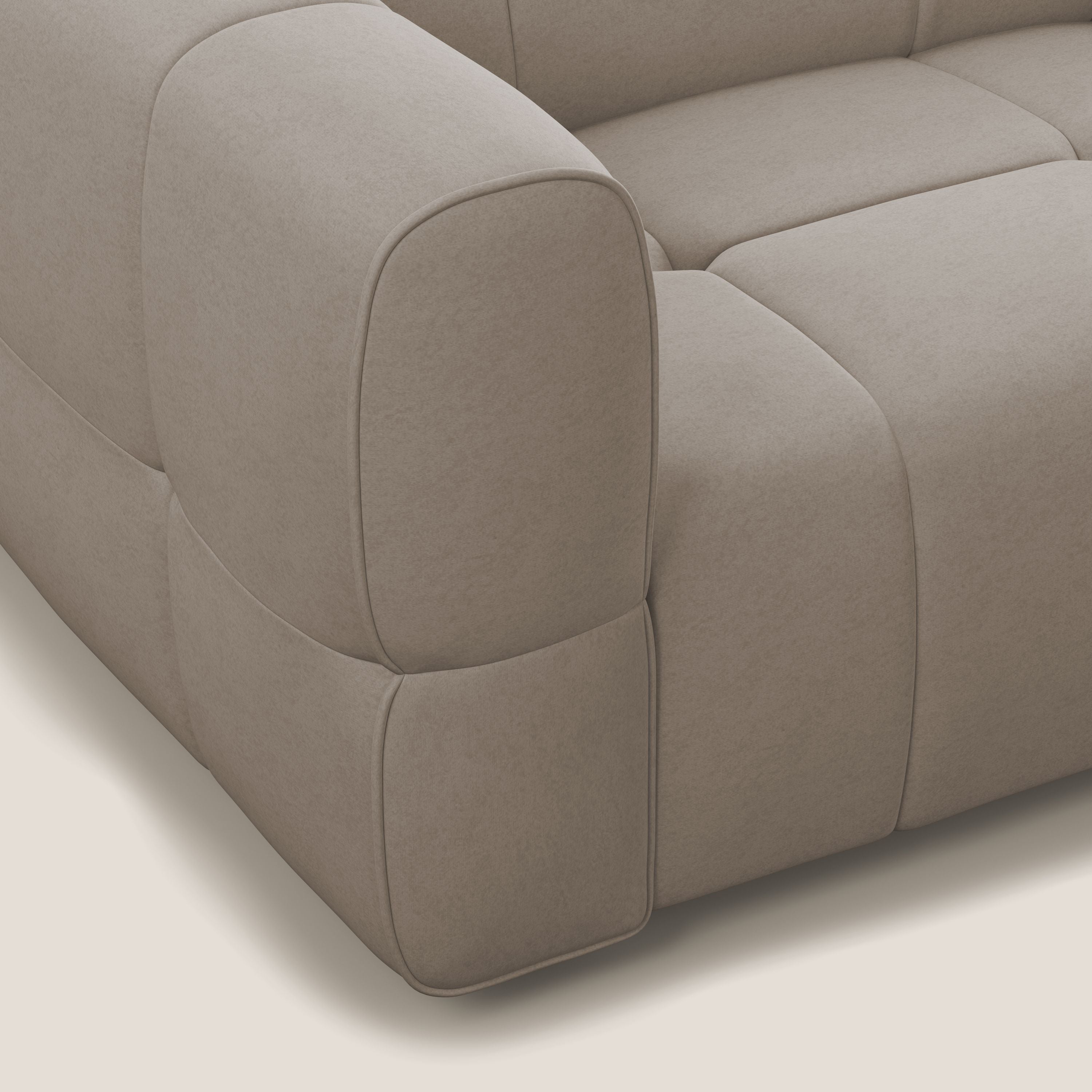 Giotto Divano modulare a 3 sedute con opzione relax elettrico in microfibra effetto velluto impermeabile T09 tortora - divani.store