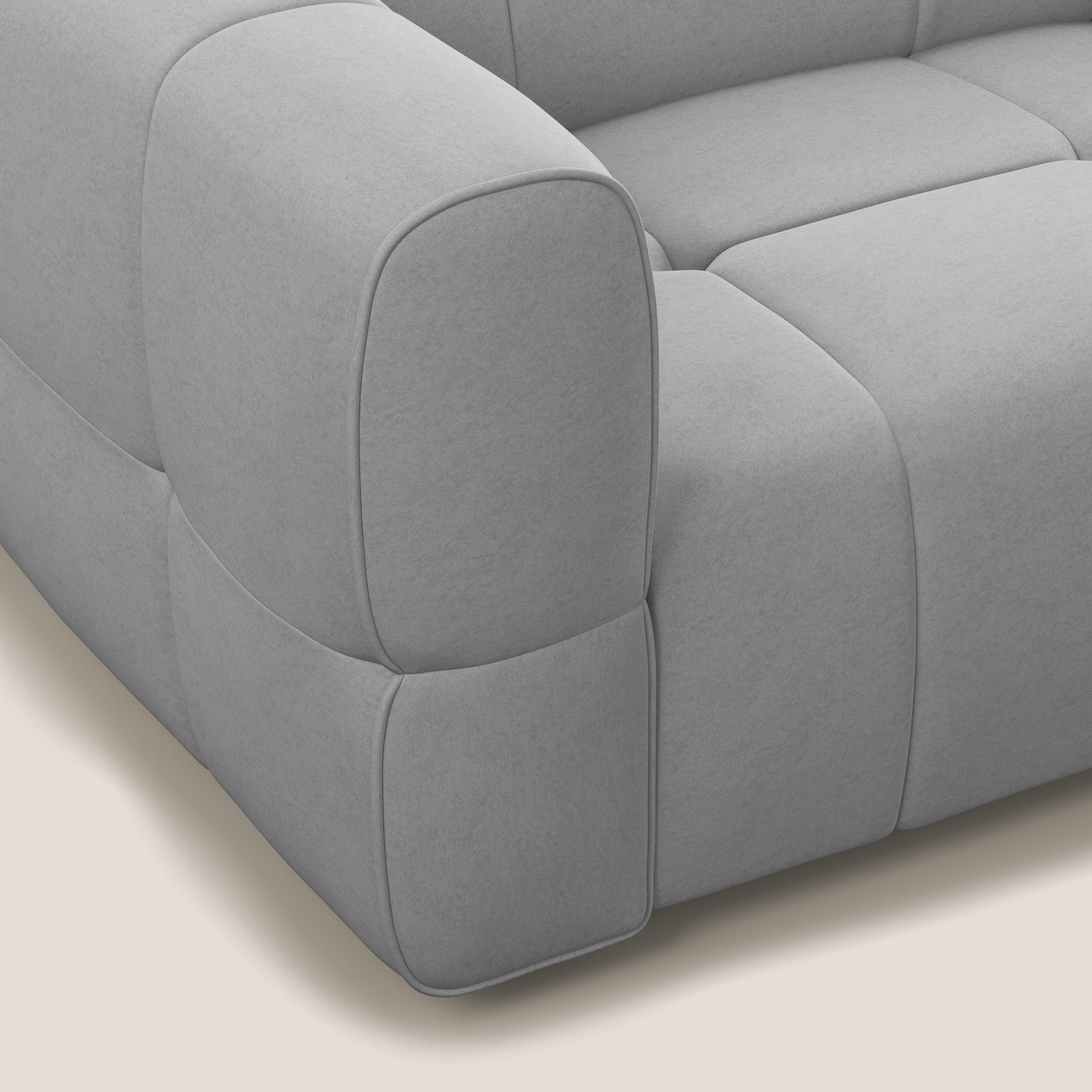 Giotto Divano modulare a 3 sedute con opzione relax elettrico in microfibra effetto velluto impermeabile T09 grigio chiaro - divani.store