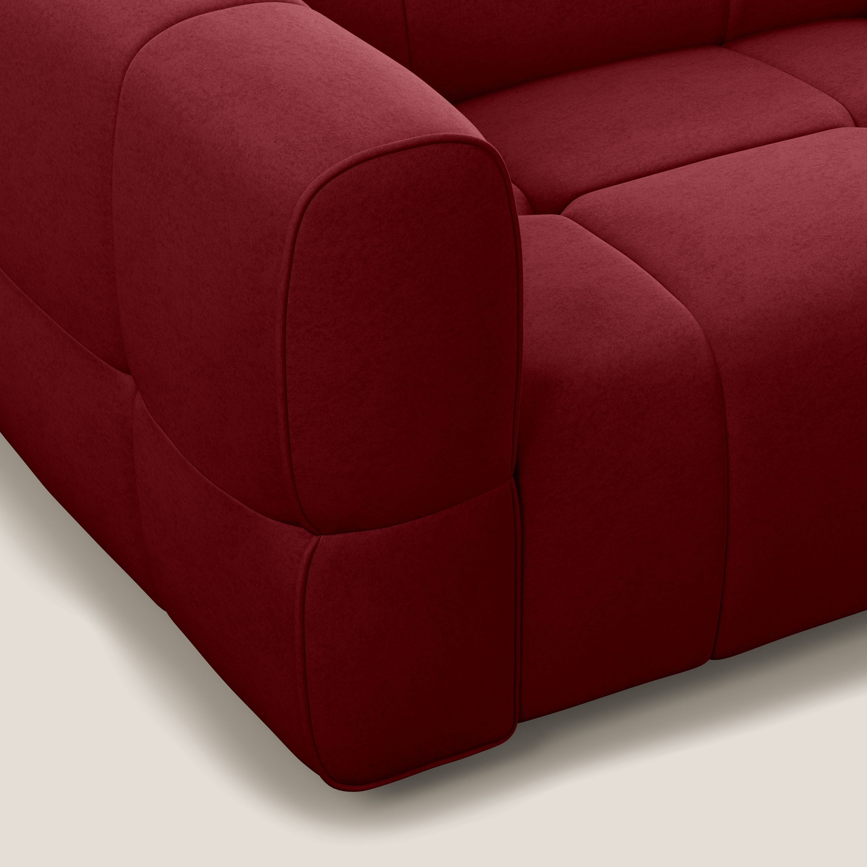 Giotto Divano modulare a 3 sedute con opzione relax elettrico in microfibra effetto velluto impermeabile T09 rosso - divani.store
