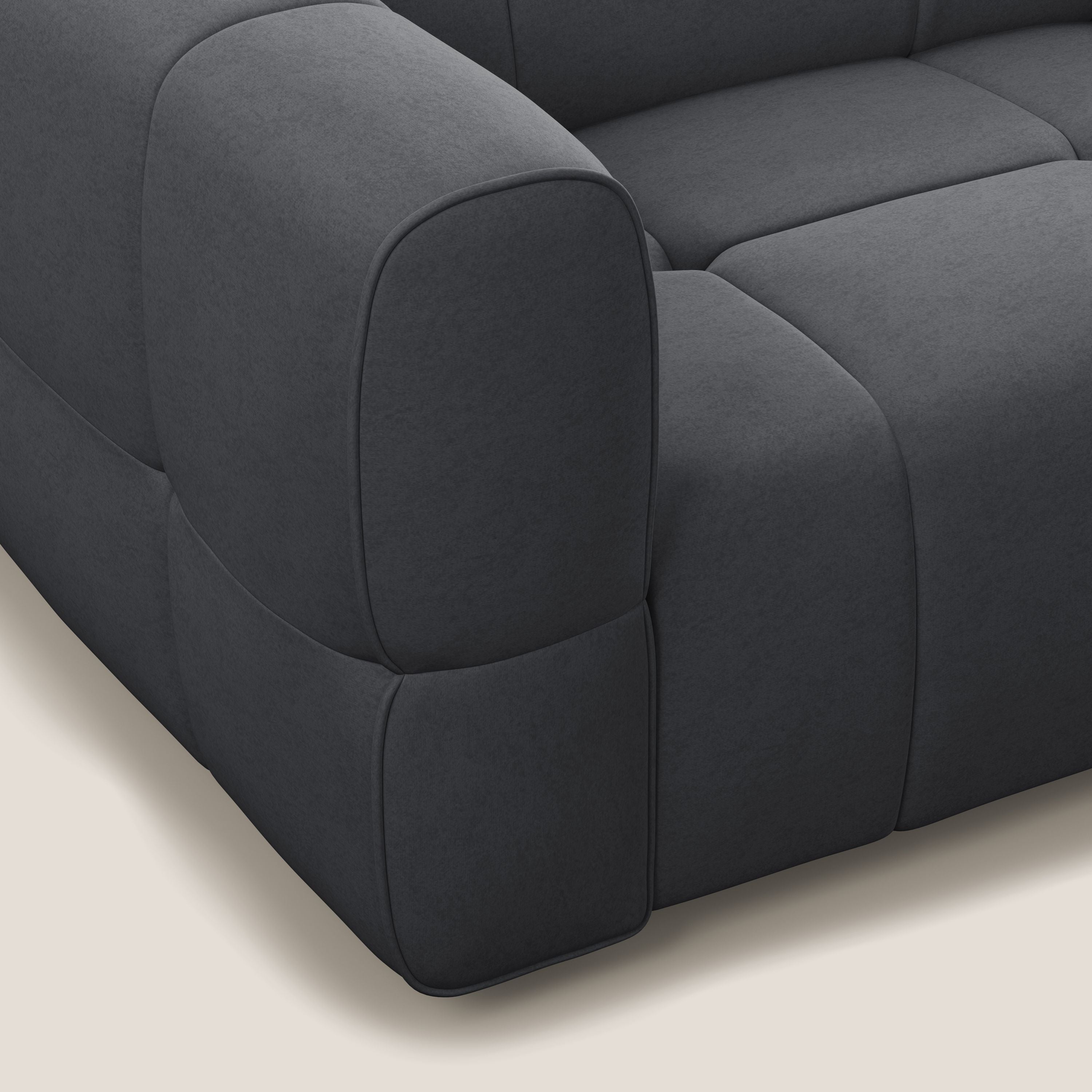 Giotto Divano modulare a 3 sedute con opzione relax elettrico in microfibra effetto velluto impermeabile T09 grigio - divani.store