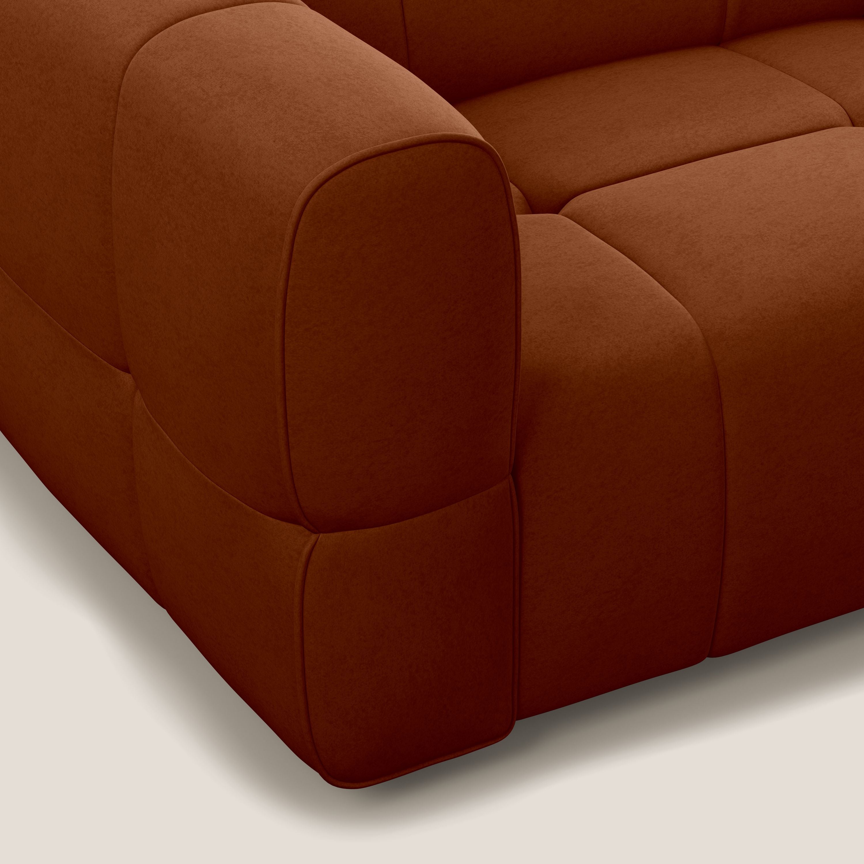 Giotto Divano modulare a 3 sedute con opzione relax elettrico in microfibra effetto velluto impermeabile T09 ruggine - divani.store