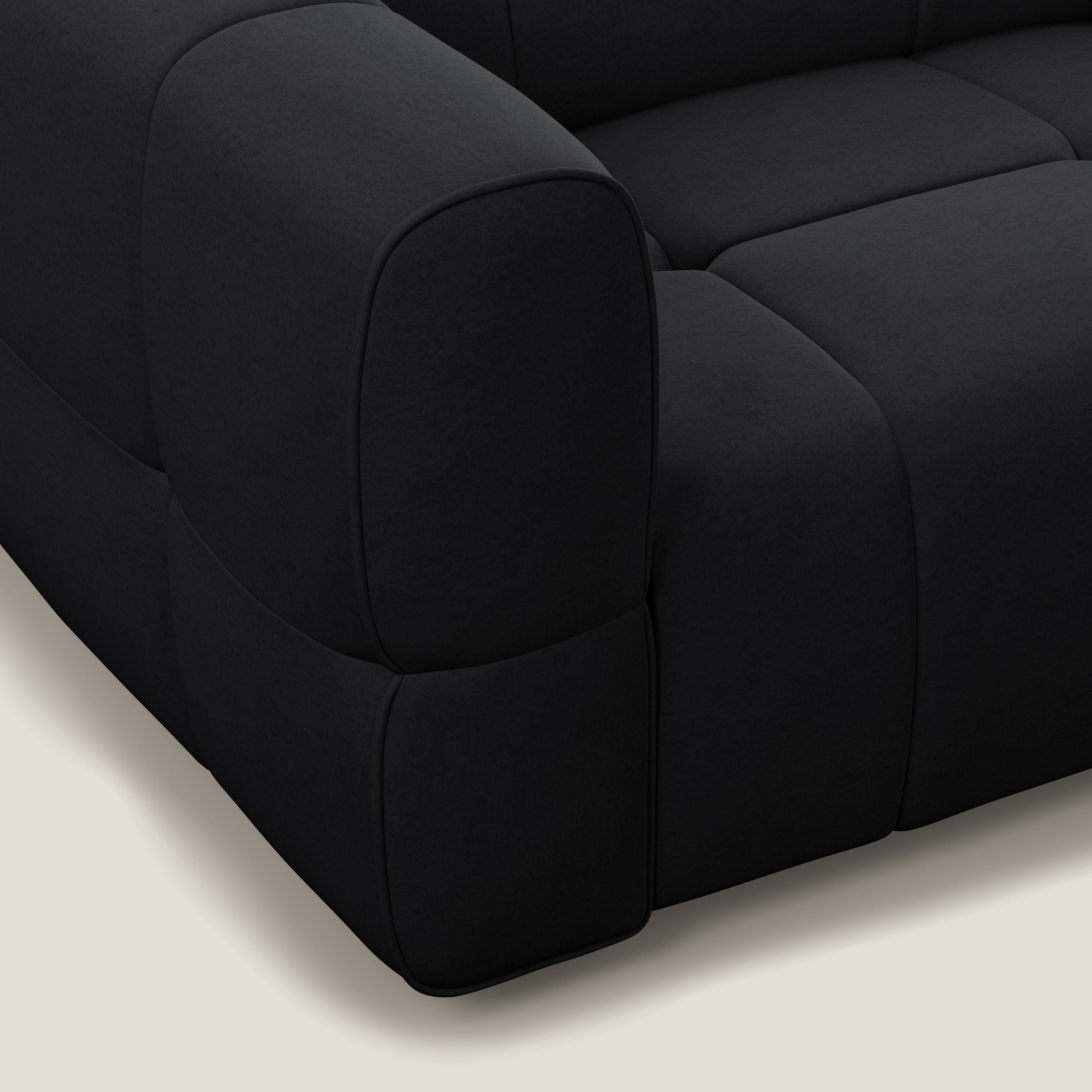 Giotto Divano modulare con opzione relax elettrico in microfibra effetto velluto impermeabile T09 antracite - divani.store