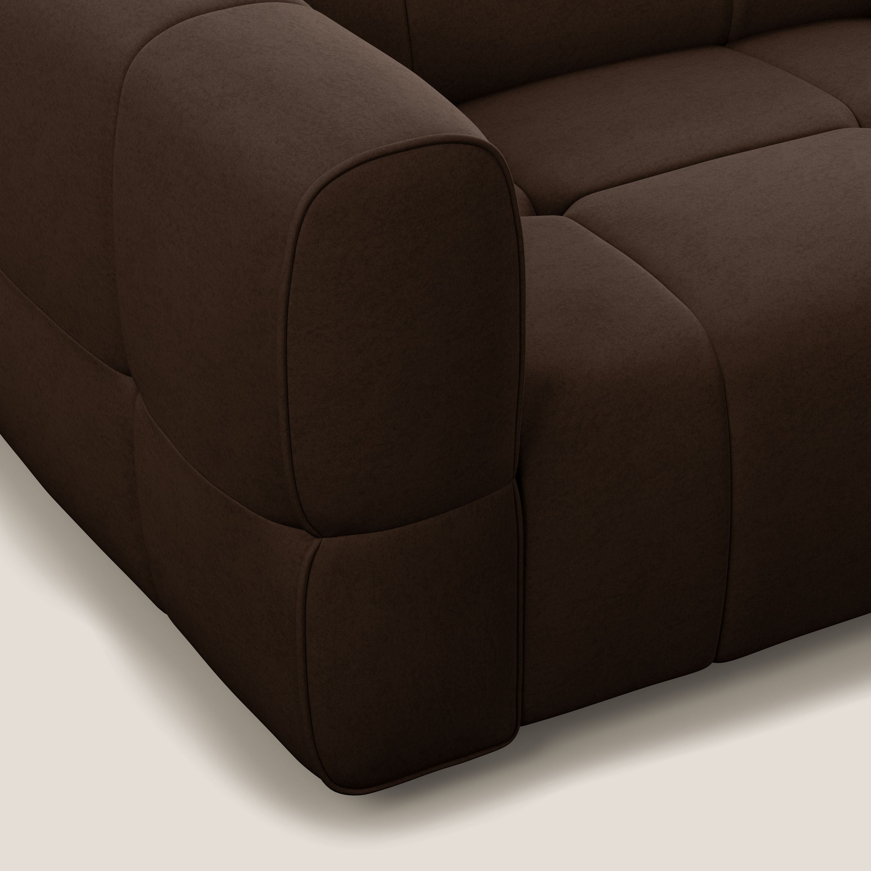 Giotto Divano modulare a 3 sedute con opzione relax elettrico in microfibra effetto velluto impermeabile T09 marrone - divani.store