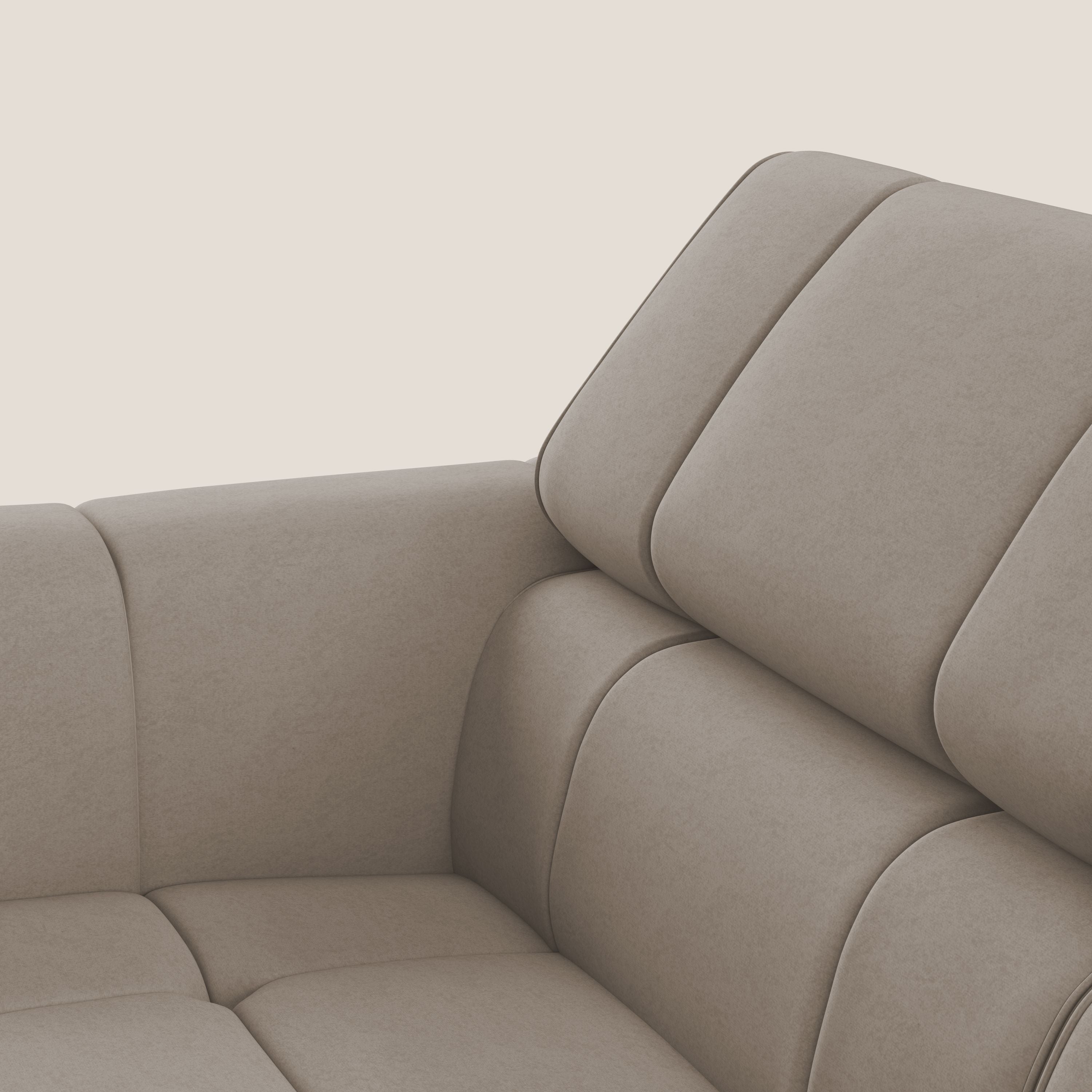 Giotto Divano modulare con opzione relax elettrico in microfibra effetto velluto impermeabile T09 tortora - divani.store