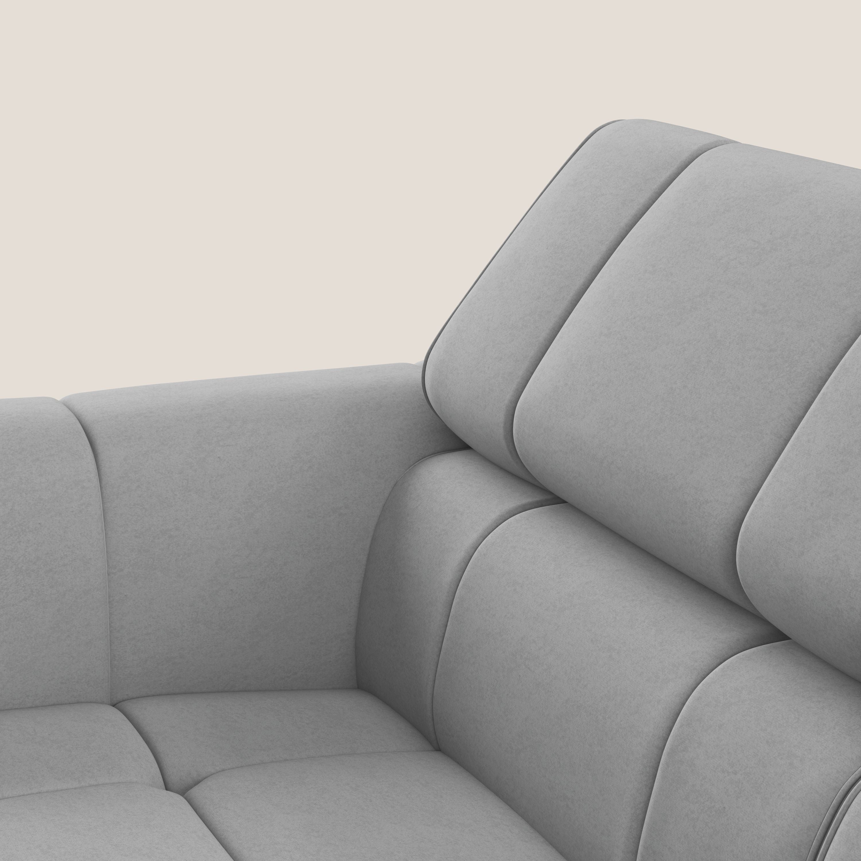 Giotto Divano modulare a 3 sedute con opzione relax elettrico in microfibra effetto velluto impermeabile T09 grigio chiaro - divani.store