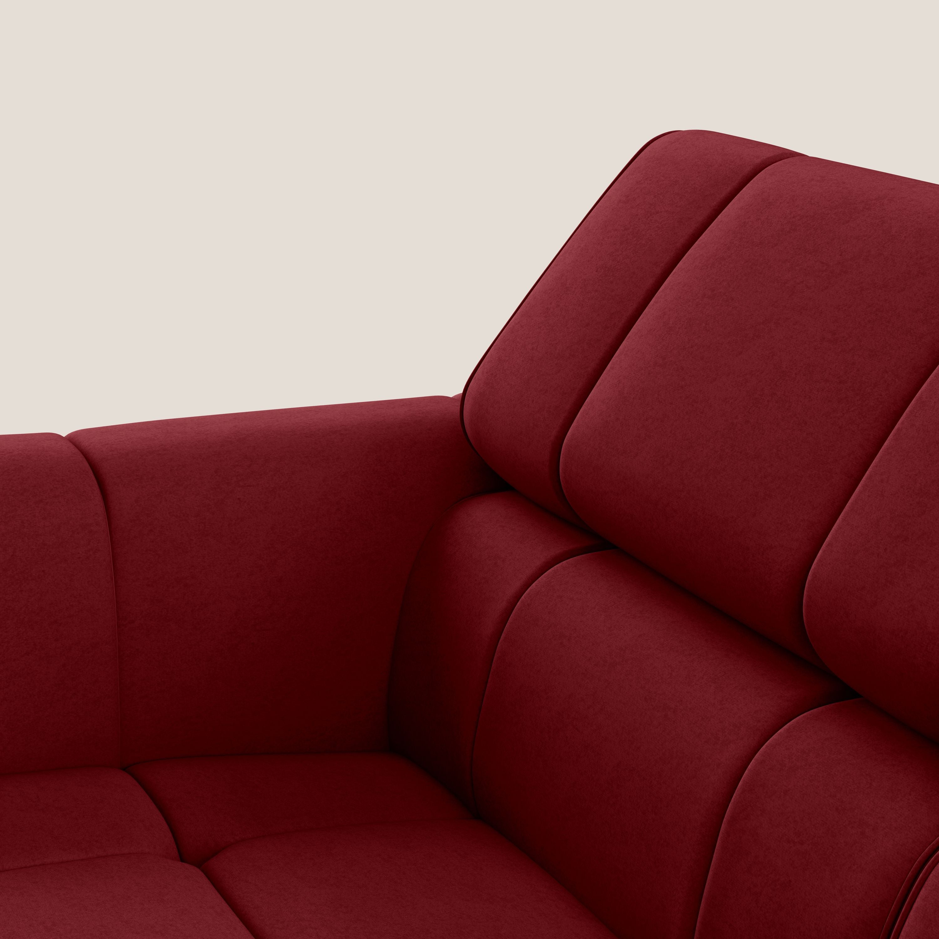 Giotto Divano modulare a 3 sedute con opzione relax elettrico in microfibra effetto velluto impermeabile T09 rosso - divani.store