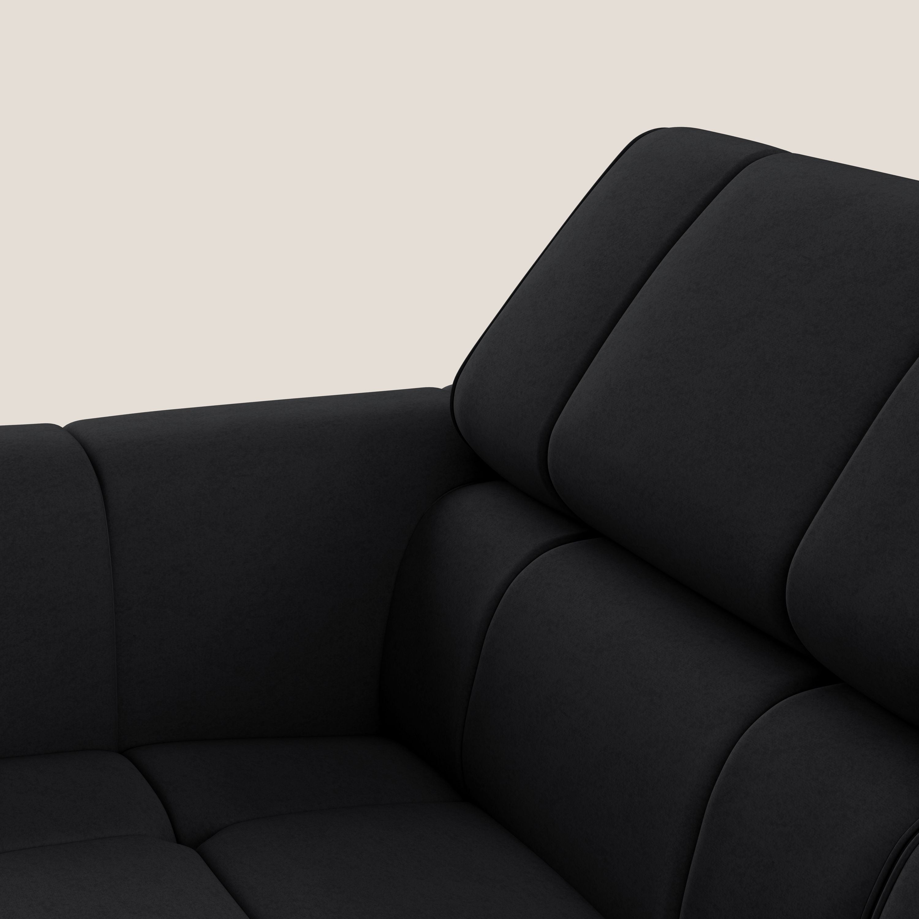 Giotto Divano modulare con opzione relax elettrico in microfibra effetto velluto impermeabile T09 antracite - divani.store