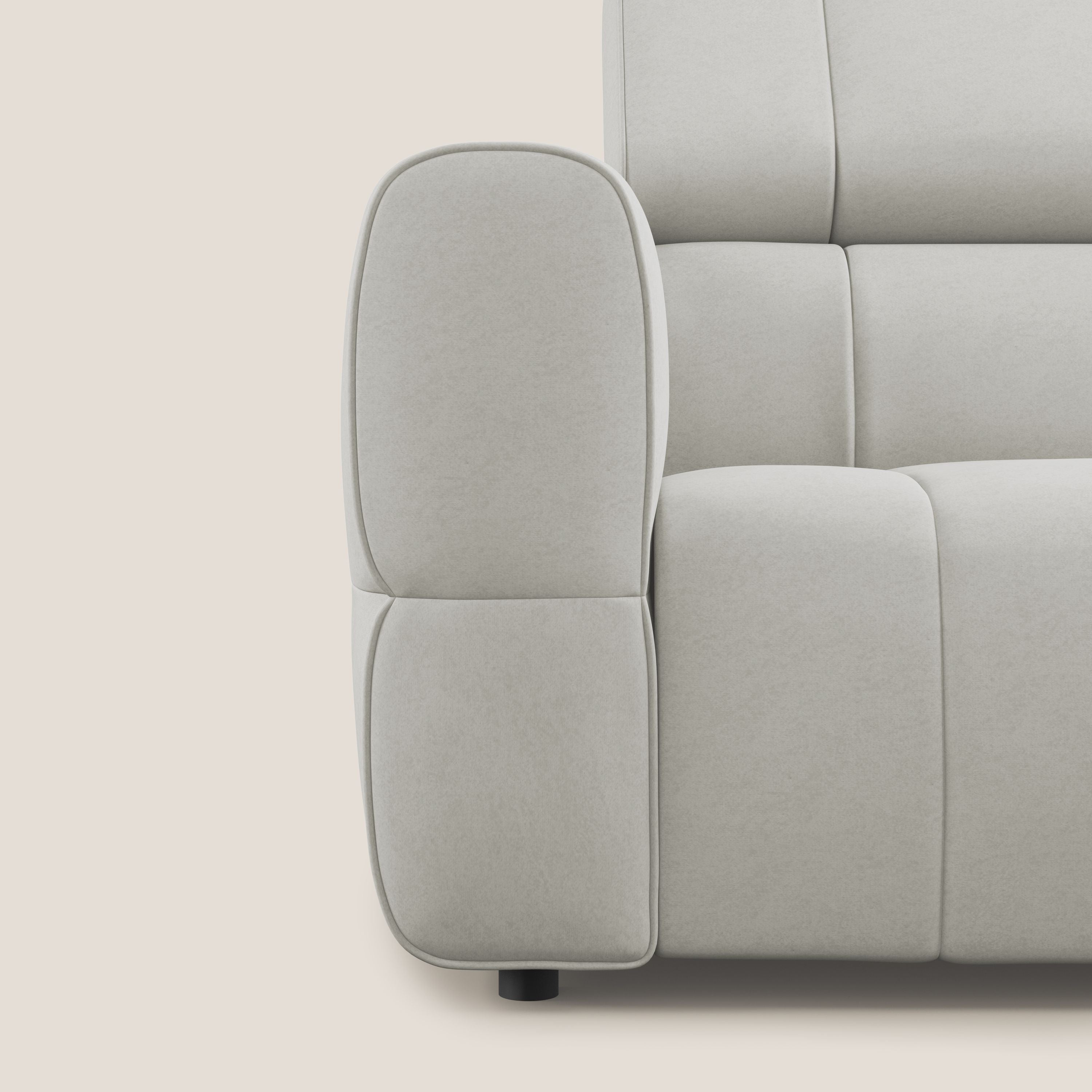Giotto Divano modulare a 3 sedute con opzione relax elettrico in microfibra effetto velluto impermeabile T09 panna - divani.store