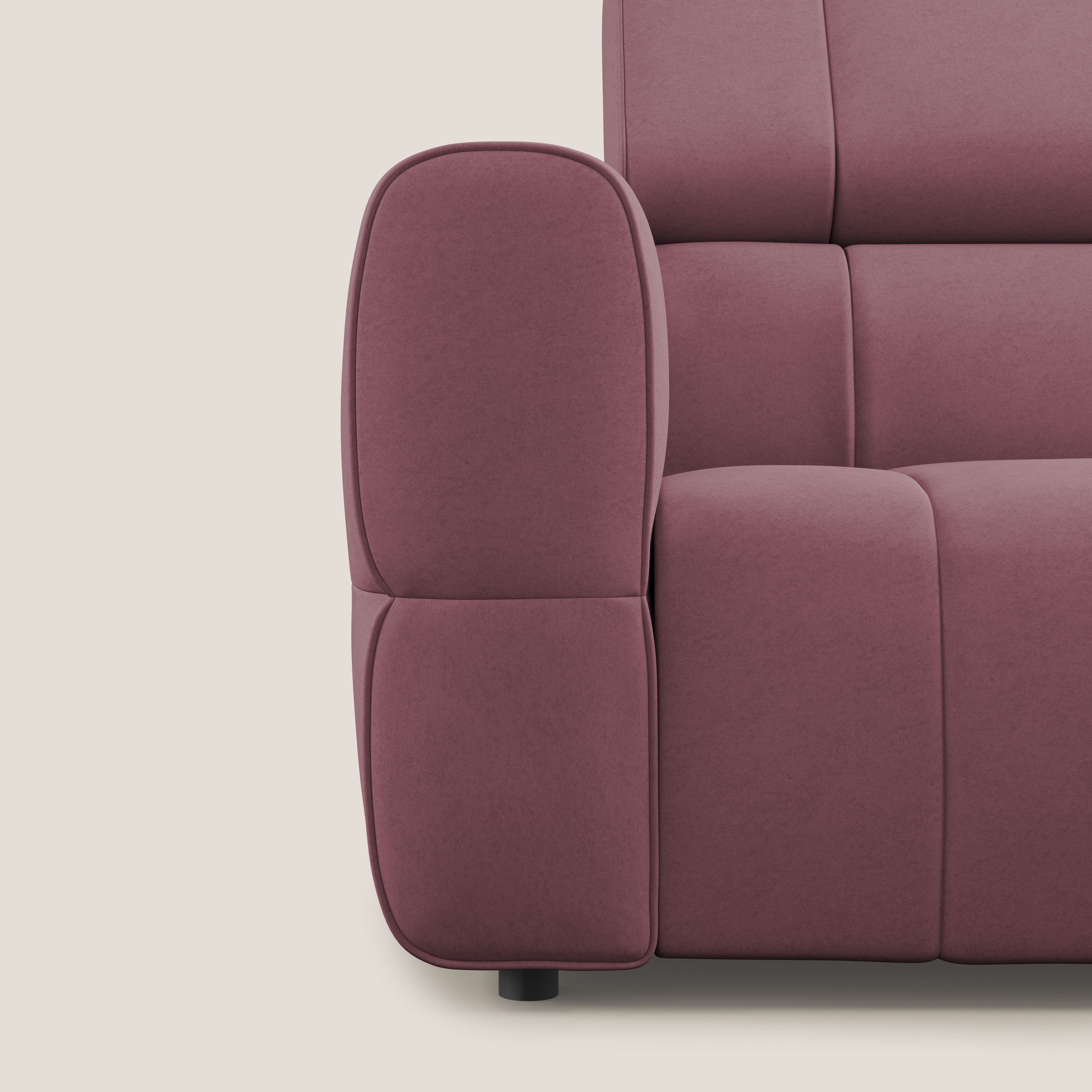 Giotto Divano modulare a 3 sedute con opzione relax elettrico in microfibra effetto velluto impermeabile T09 salmone - divani.store