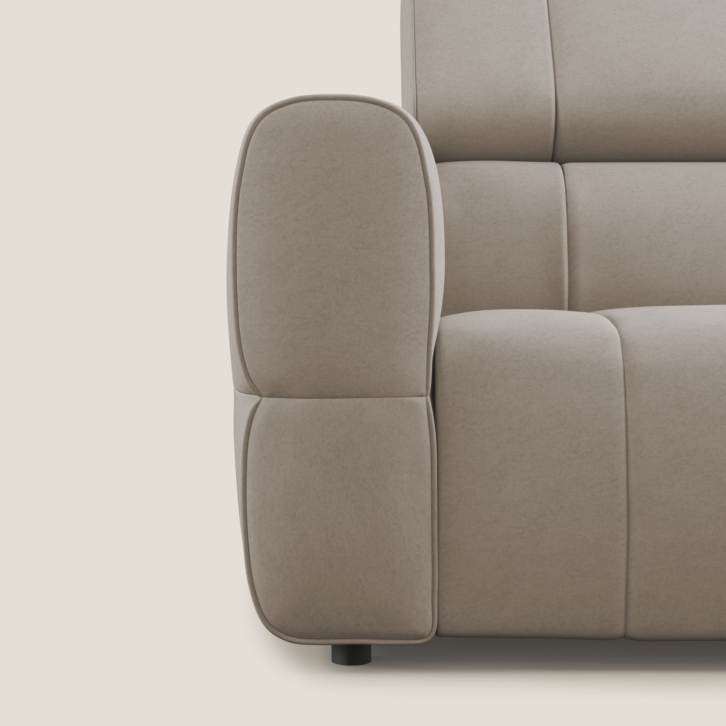 Giotto Divano modulare a 3 sedute con opzione relax elettrico in microfibra effetto velluto impermeabile T09 tortora - divani.store