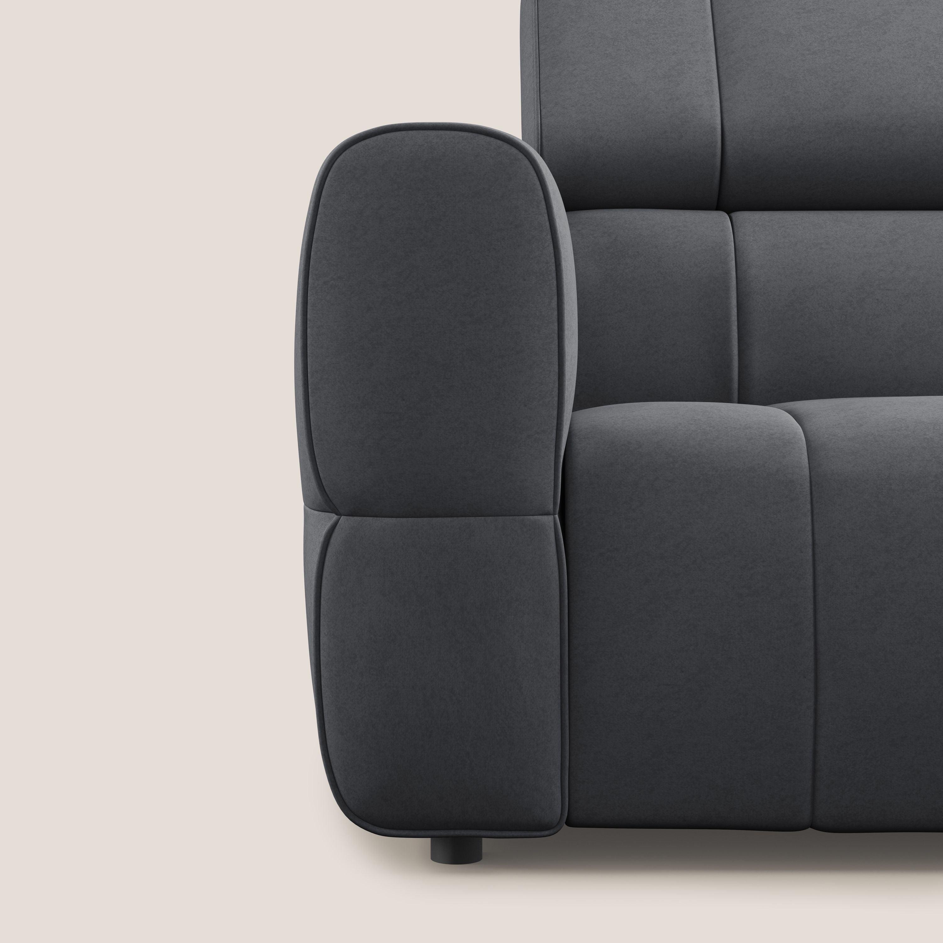 Giotto Divano modulare con opzione relax elettrico in microfibra effetto velluto impermeabile T09 grigio - divani.store