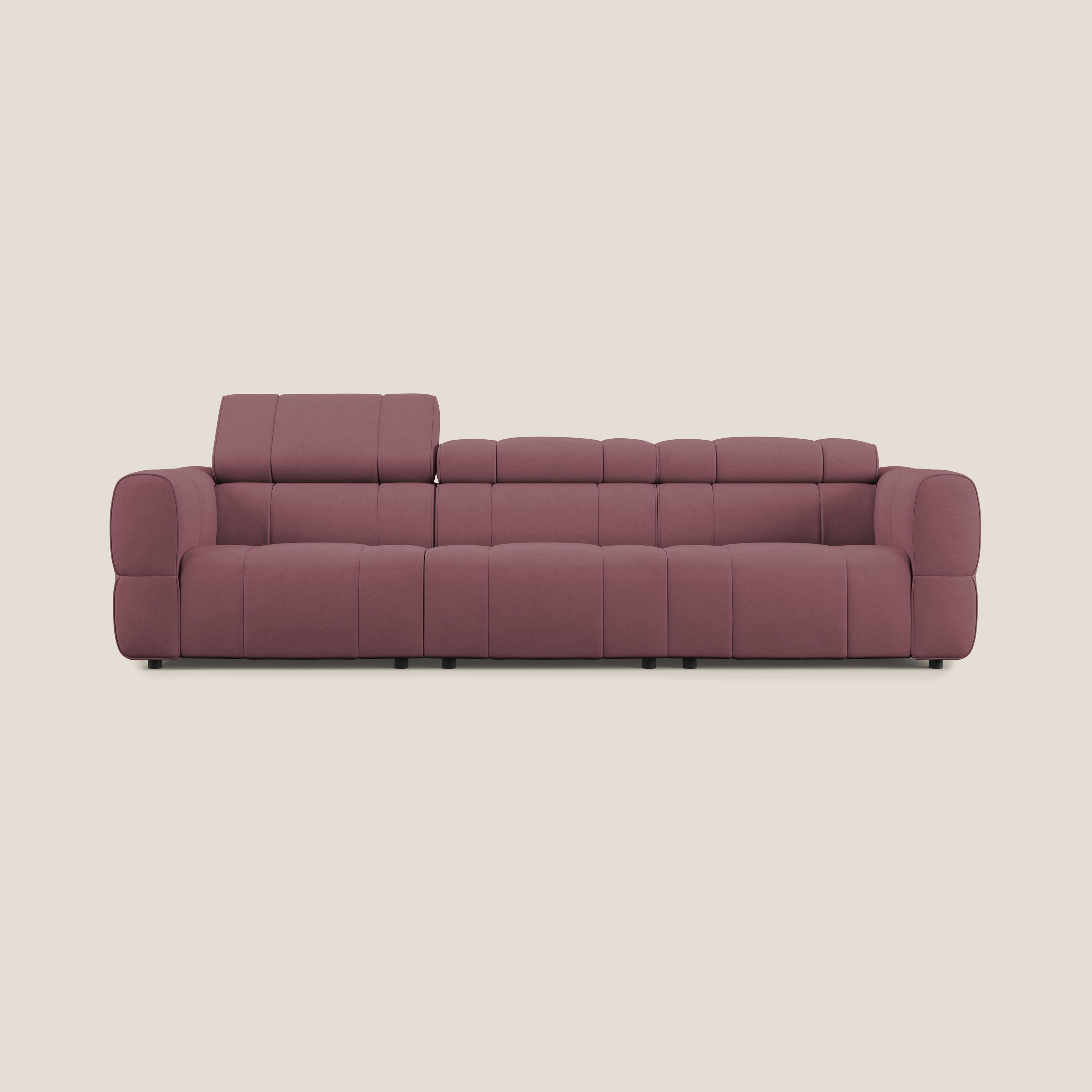 Giotto Divano modulare a 3 sedute con opzione relax elettrico in microfibra effetto velluto impermeabile T09 salmone - divani.store
