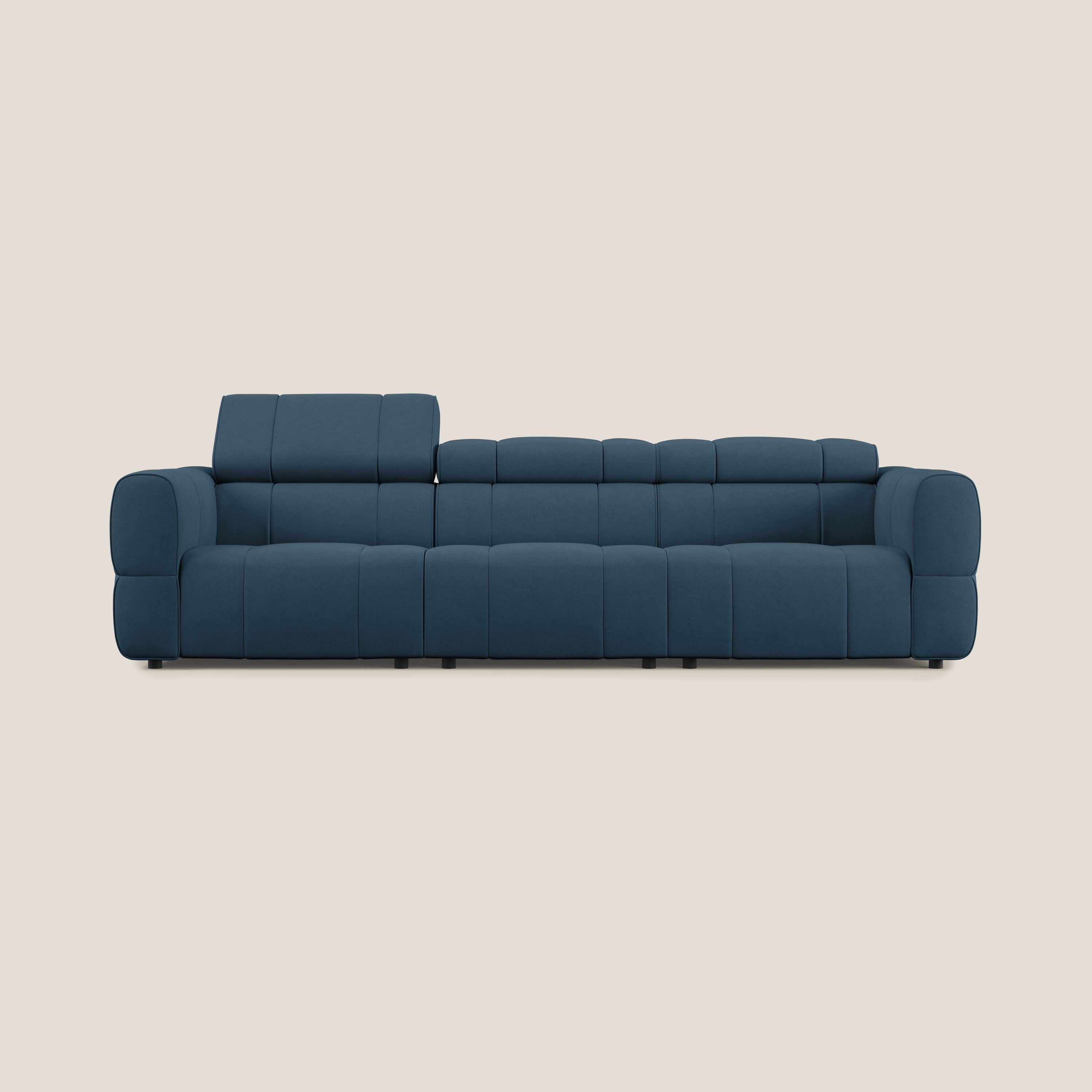Giotto Divano modulare a 3 sedute con opzione relax elettrico in microfibra effetto velluto impermeabile T09 blu - divani.store