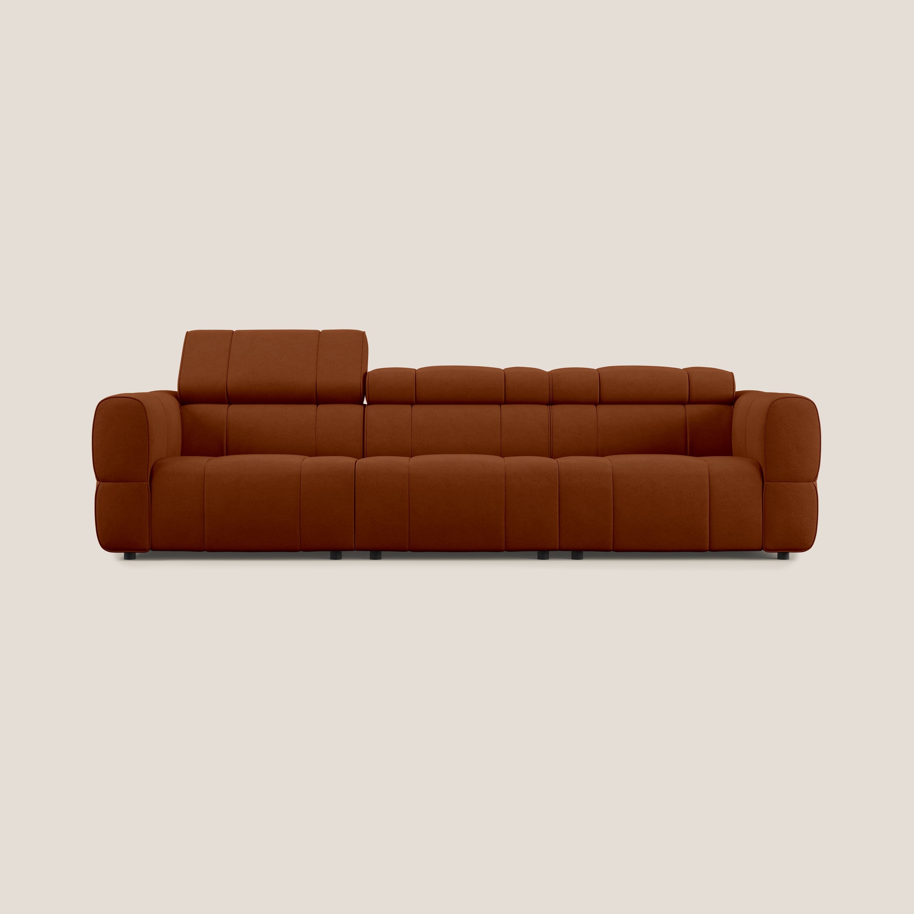 Giotto Divano modulare a 3 sedute con opzione relax elettrico in microfibra effetto velluto impermeabile T09 ruggine - divani.store