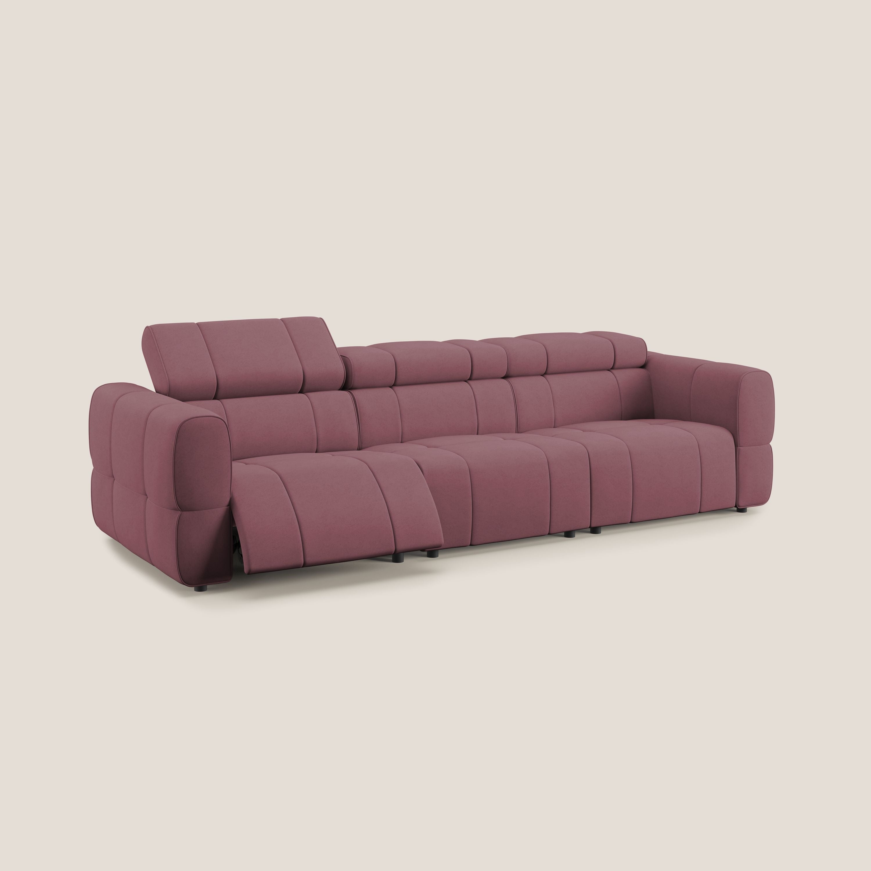 Giotto Divano modulare a 3 sedute con opzione relax elettrico in microfibra effetto velluto impermeabile T09 salmone - divani.store