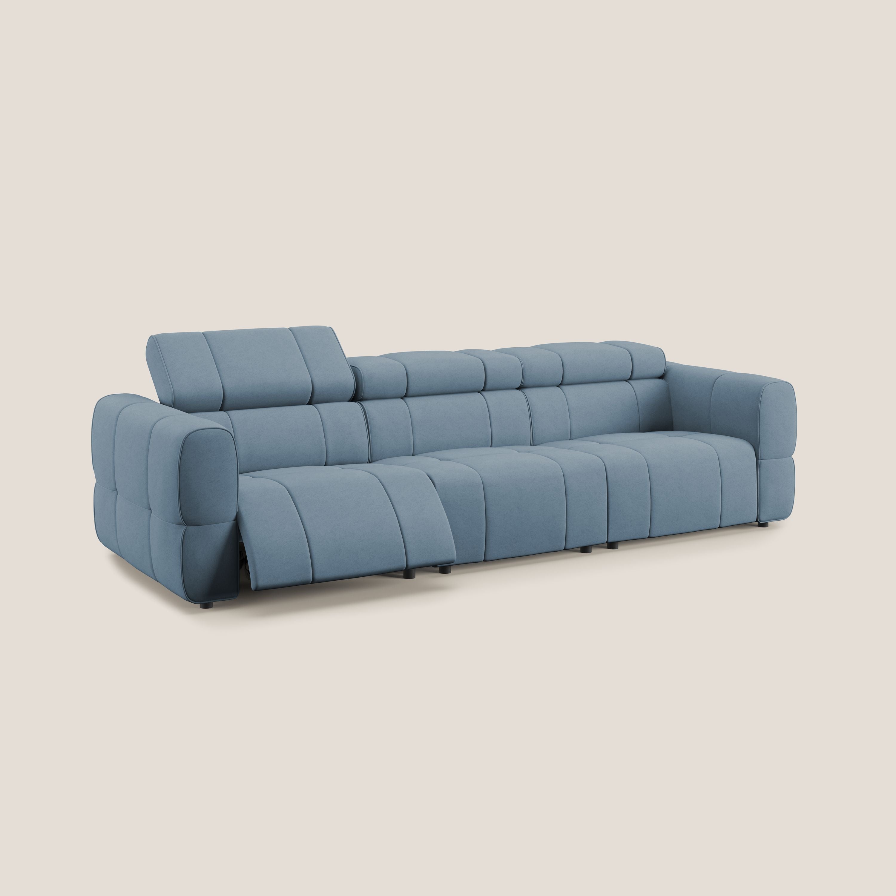 Giotto Divano modulare a 3 sedute con opzione relax elettrico in microfibra effetto velluto impermeabile T09 carta da zucchero - divani.store