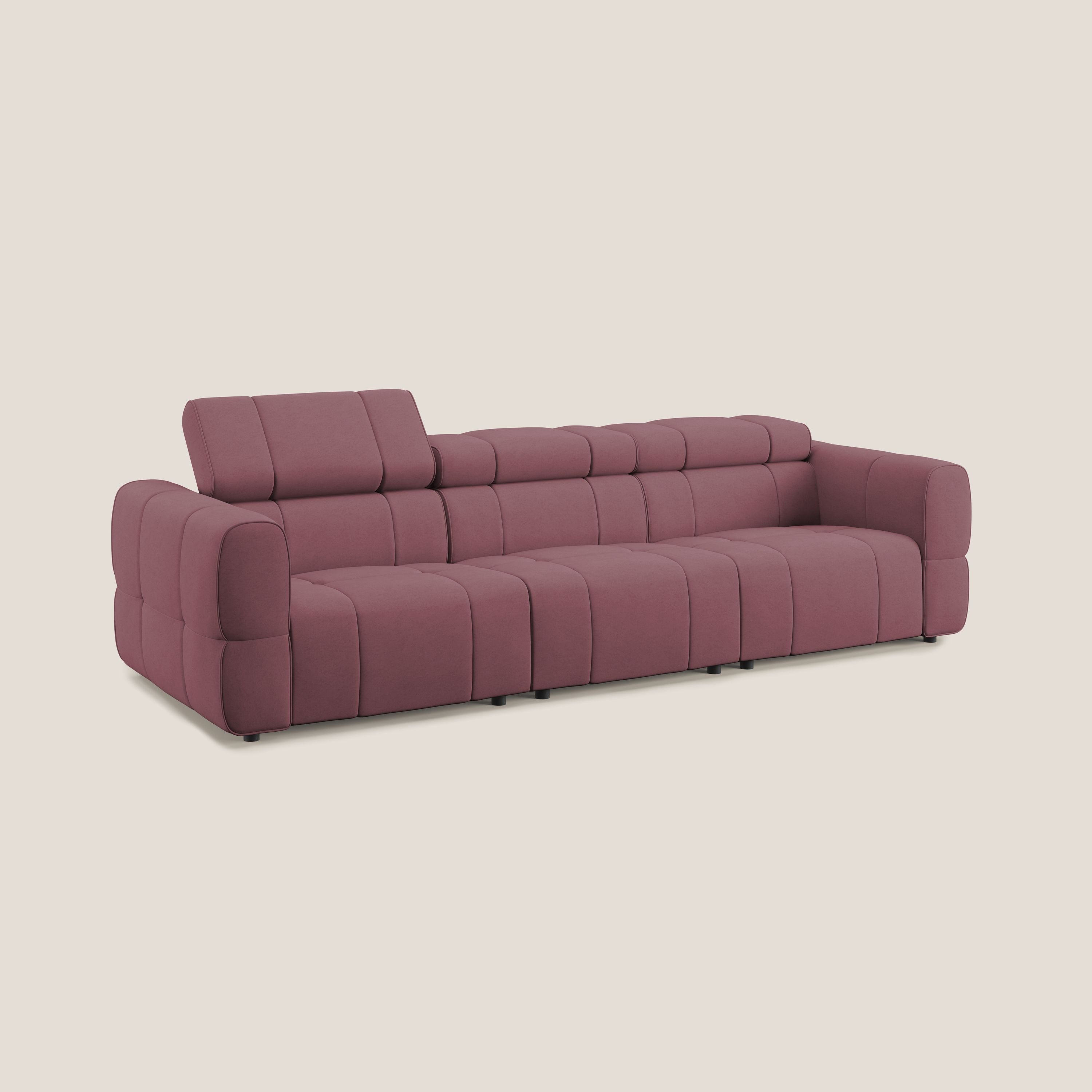 Giotto Divano modulare a 3 sedute con opzione relax elettrico in microfibra effetto velluto impermeabile T09 salmone - divani.store