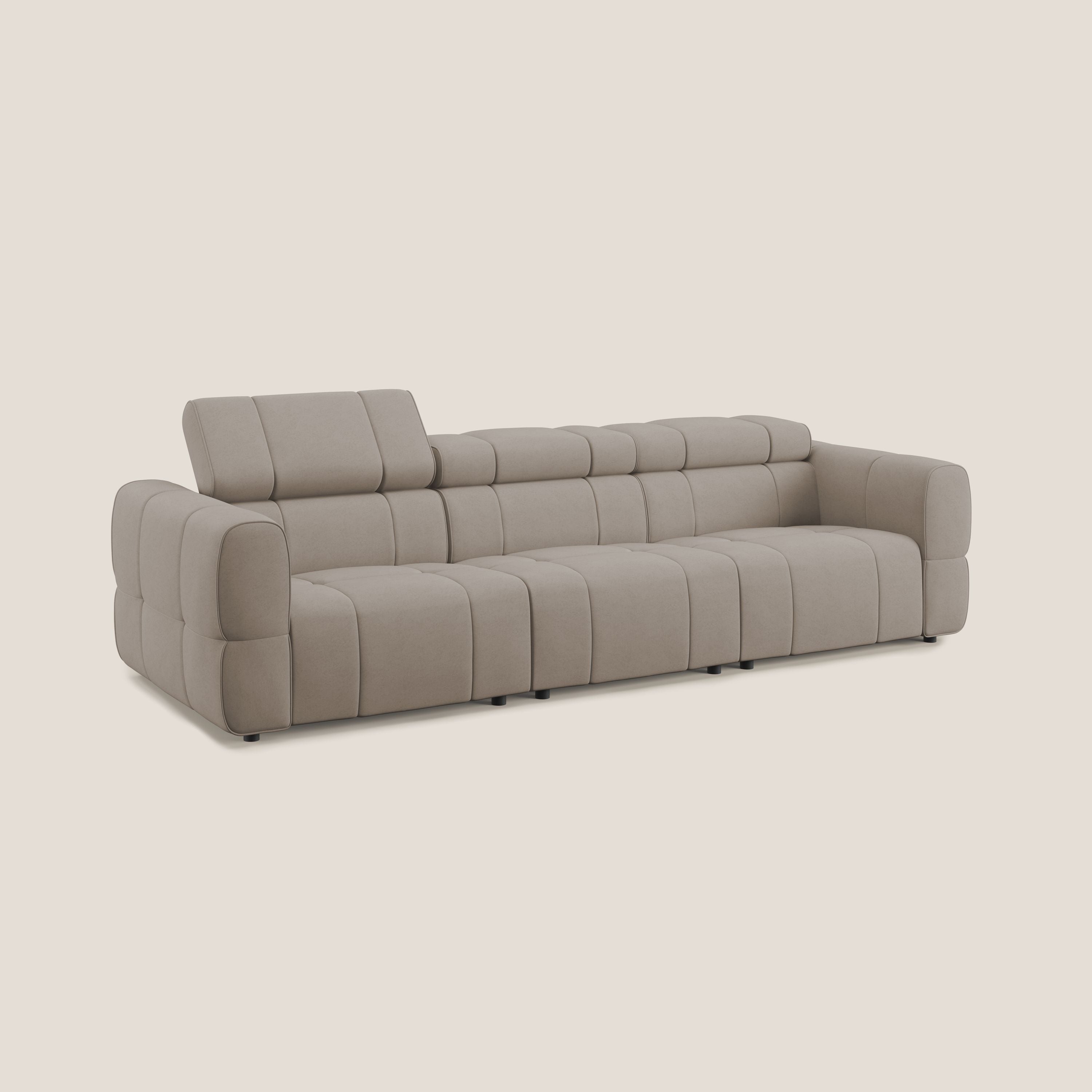 Giotto Divano modulare a 3 sedute con opzione relax elettrico in microfibra effetto velluto impermeabile T09 tortora - divani.store