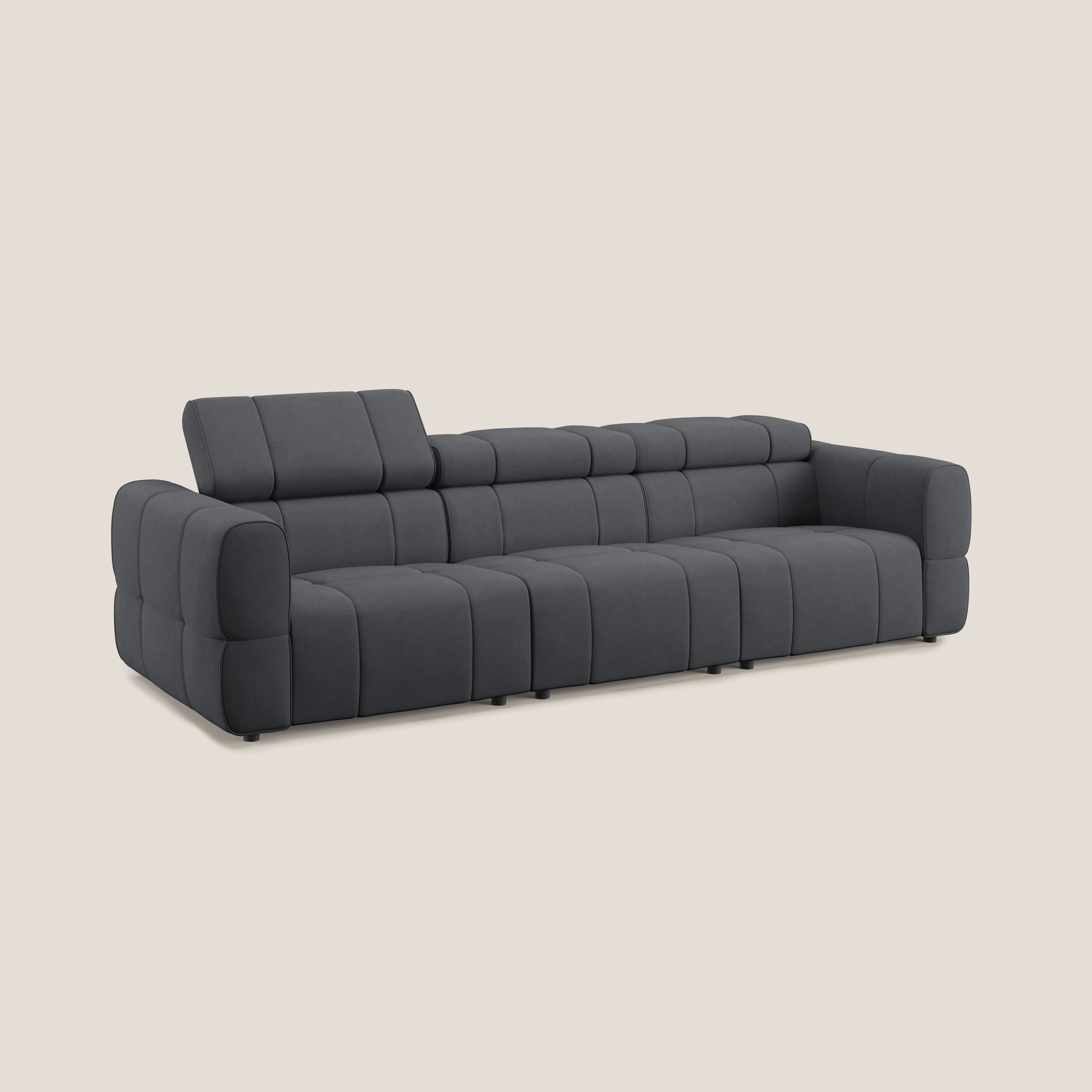 Giotto Divano modulare a 3 sedute con opzione relax elettrico in microfibra effetto velluto impermeabile T09 grigio - divani.store