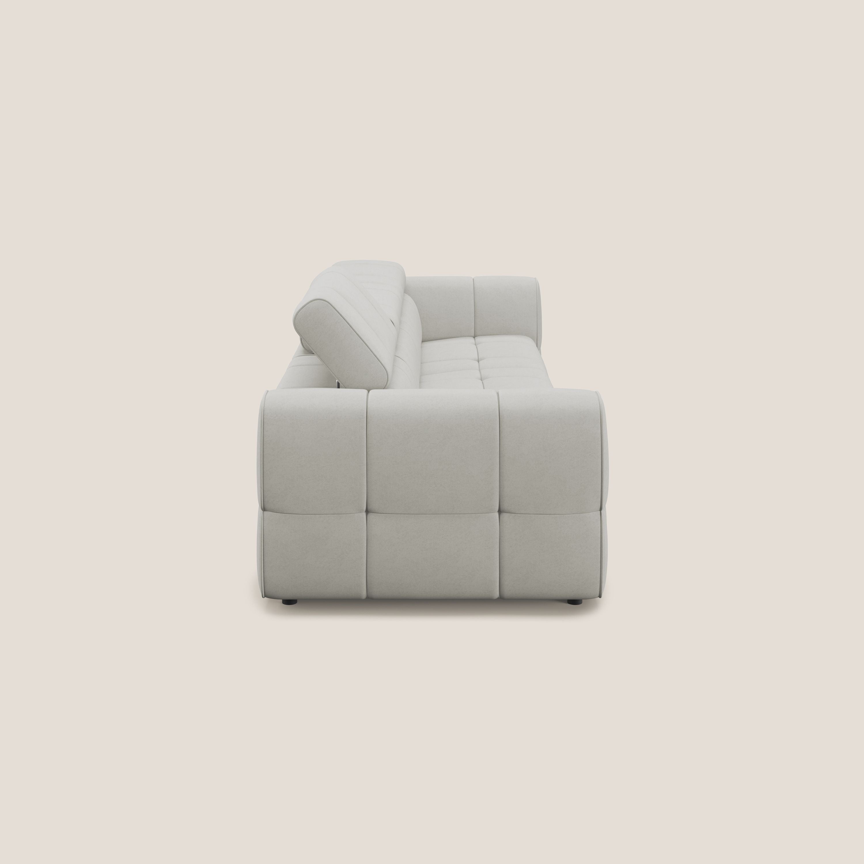 Giotto Divano modulare a 3 sedute con opzione relax elettrico in microfibra effetto velluto impermeabile T09 panna - divani.store