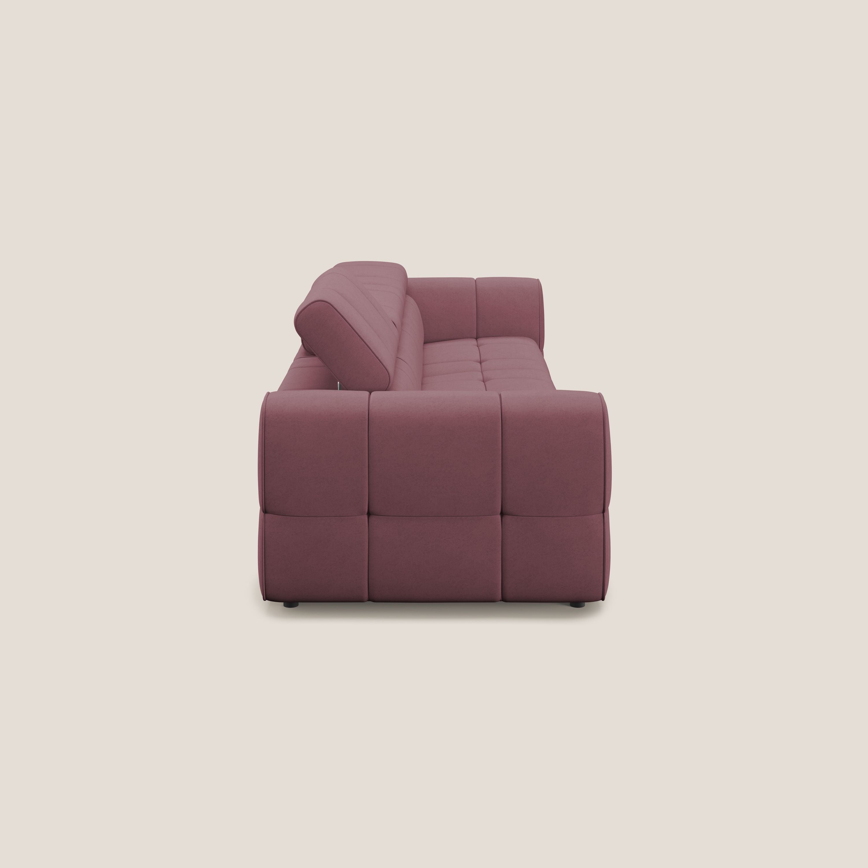 Giotto Divano modulare a 3 sedute con opzione relax elettrico in microfibra effetto velluto impermeabile T09 salmone - divani.store