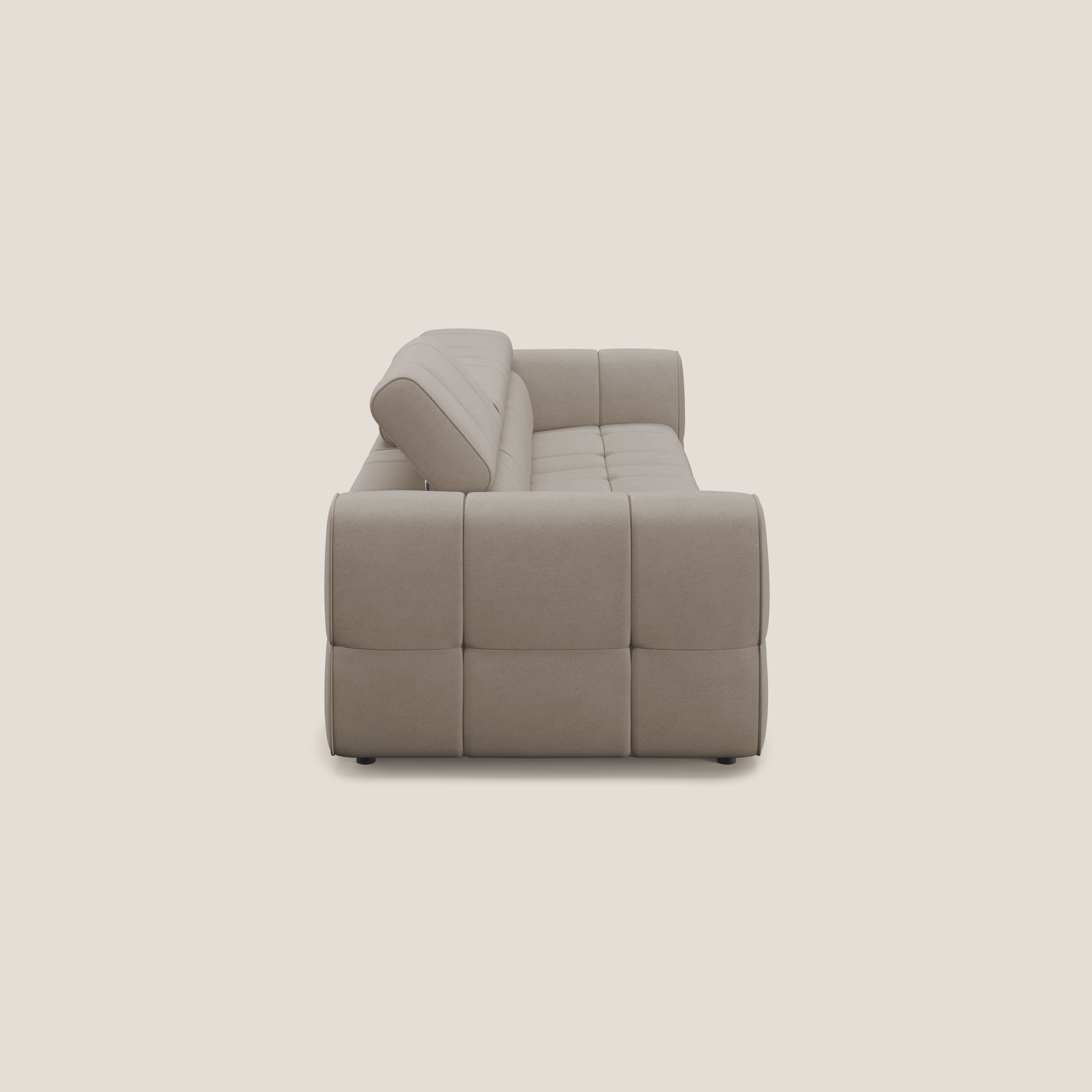 Giotto Divano modulare a 3 sedute con opzione relax elettrico in microfibra effetto velluto impermeabile T09 tortora - divani.store