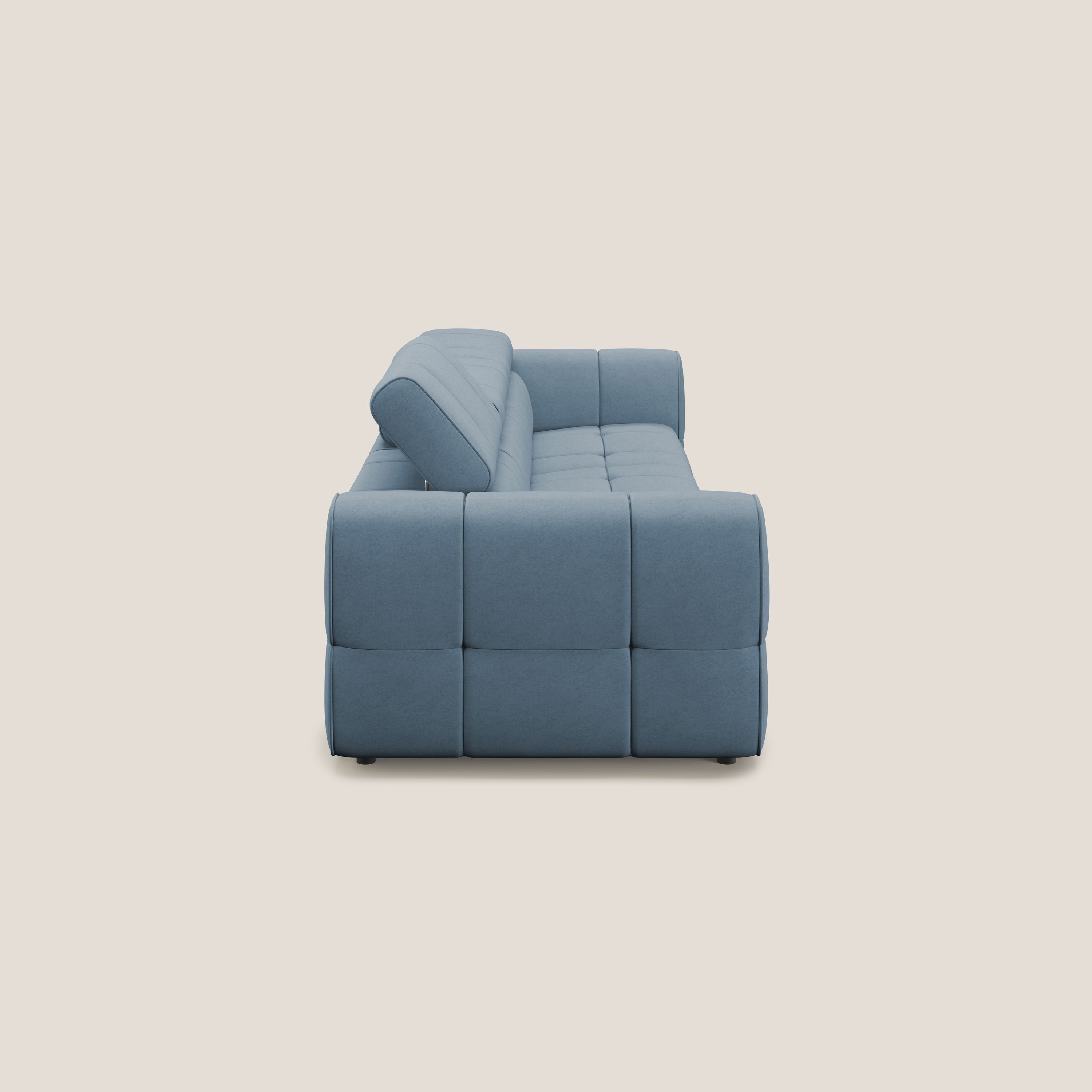 Giotto Divano modulare a 3 sedute con opzione relax elettrico in microfibra effetto velluto impermeabile T09 carta da zucchero - divani.store