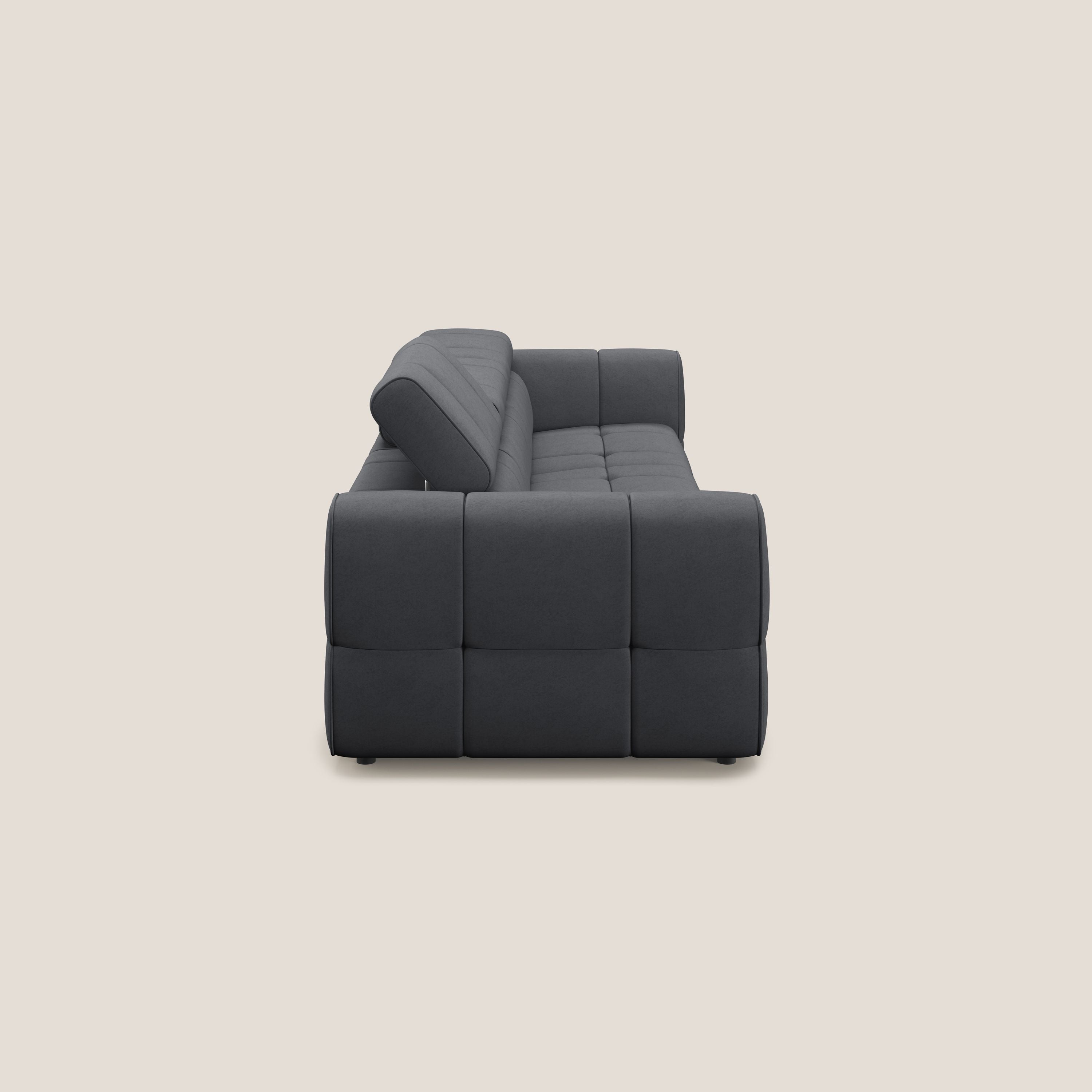 Giotto Divano modulare a 3 sedute con opzione relax elettrico in microfibra effetto velluto impermeabile T09 grigio - divani.store