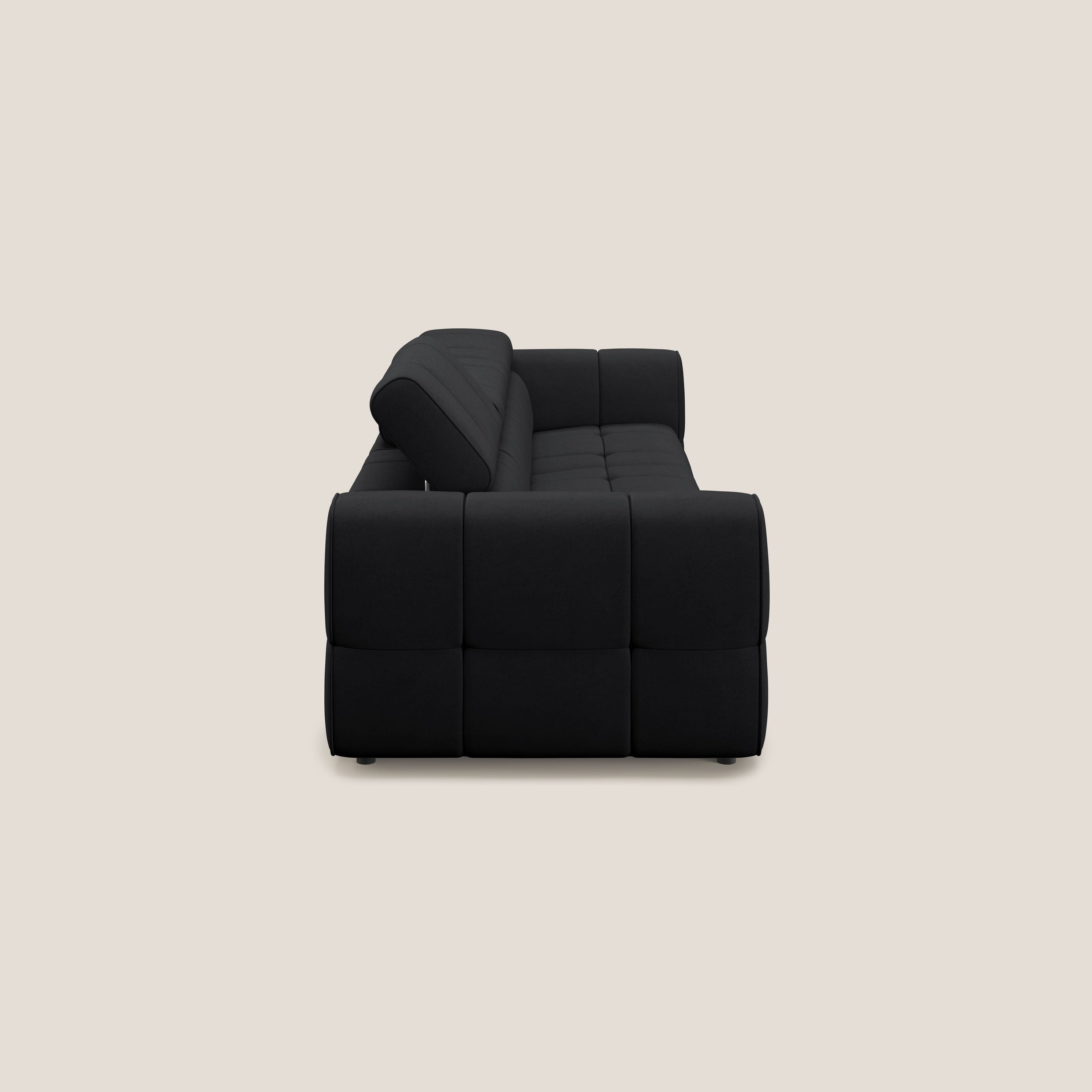 Giotto Divano modulare a 3 sedute con opzione relax elettrico in microfibra effetto velluto impermeabile T09 antracite - divani.store