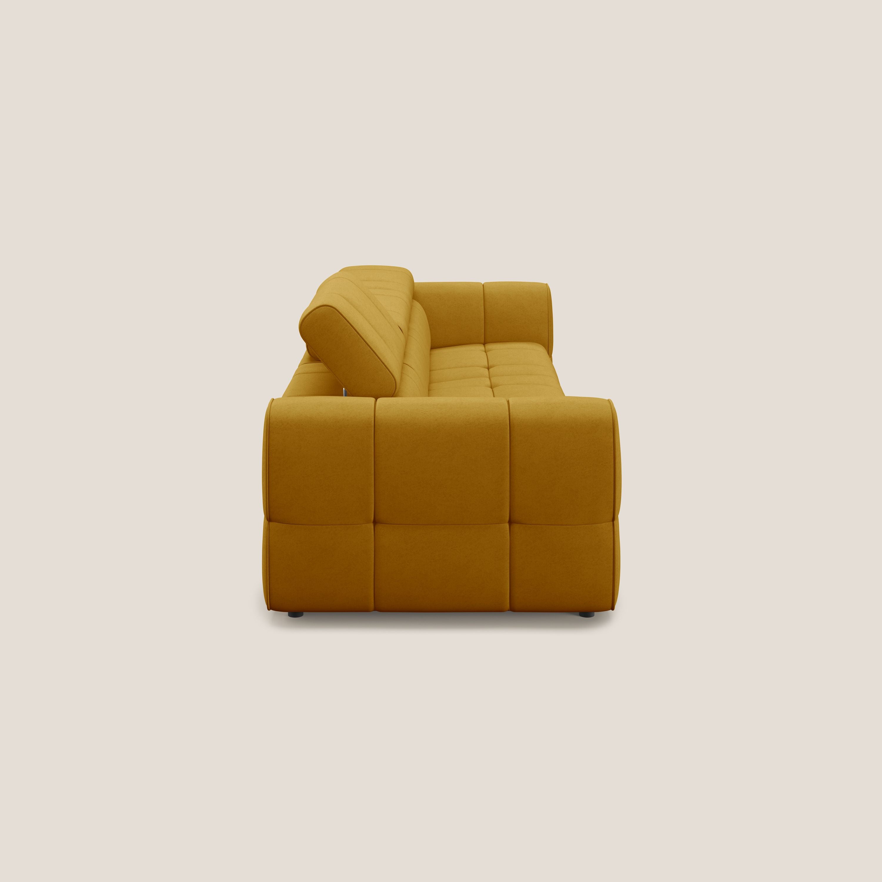 Giotto Divano modulare a 3 sedute con opzione relax elettrico in microfibra effetto velluto impermeabile T09 giallo - divani.store