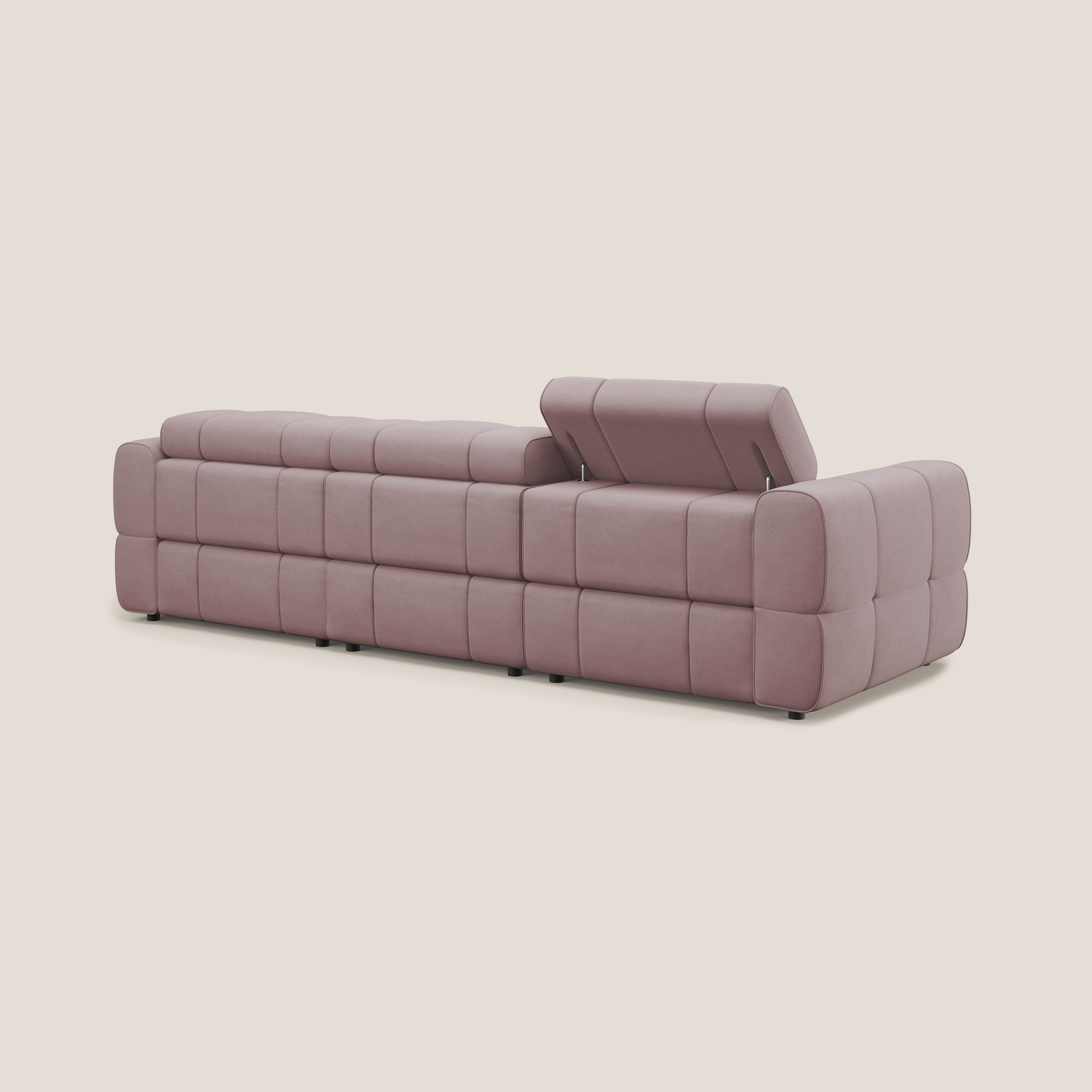 Giotto Divano modulare a 3 sedute con opzione relax elettrico in microfibra effetto velluto impermeabile T09 rosa - divani.store