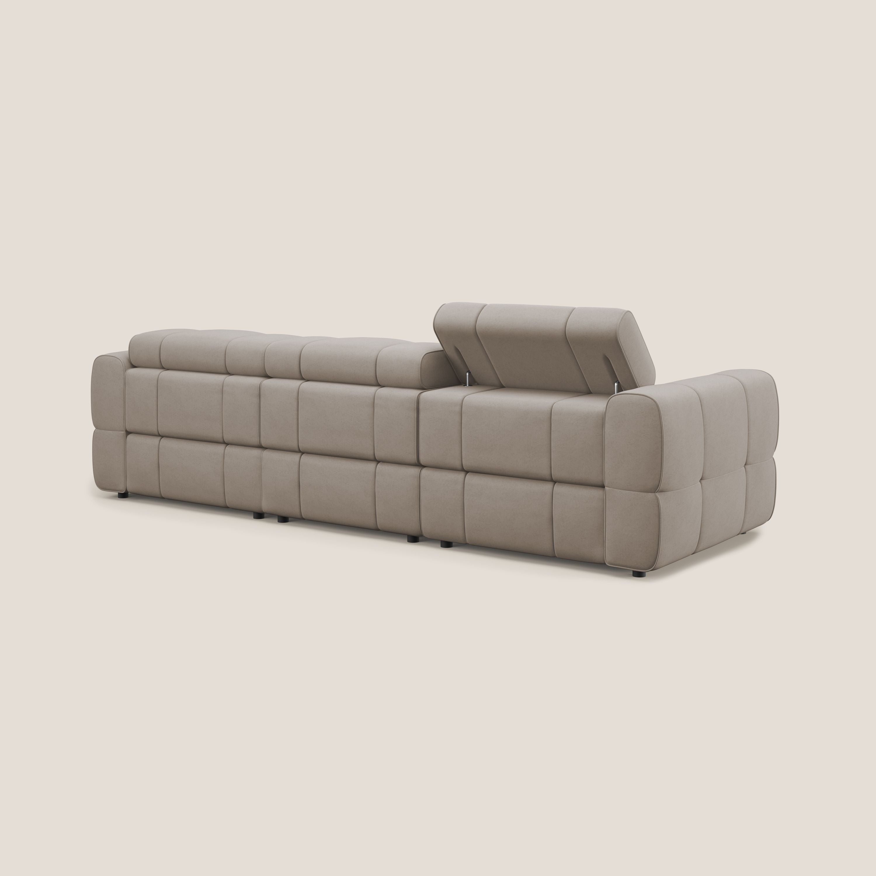 Giotto Divano modulare a 3 sedute con opzione relax elettrico in microfibra effetto velluto impermeabile T09 tortora - divani.store